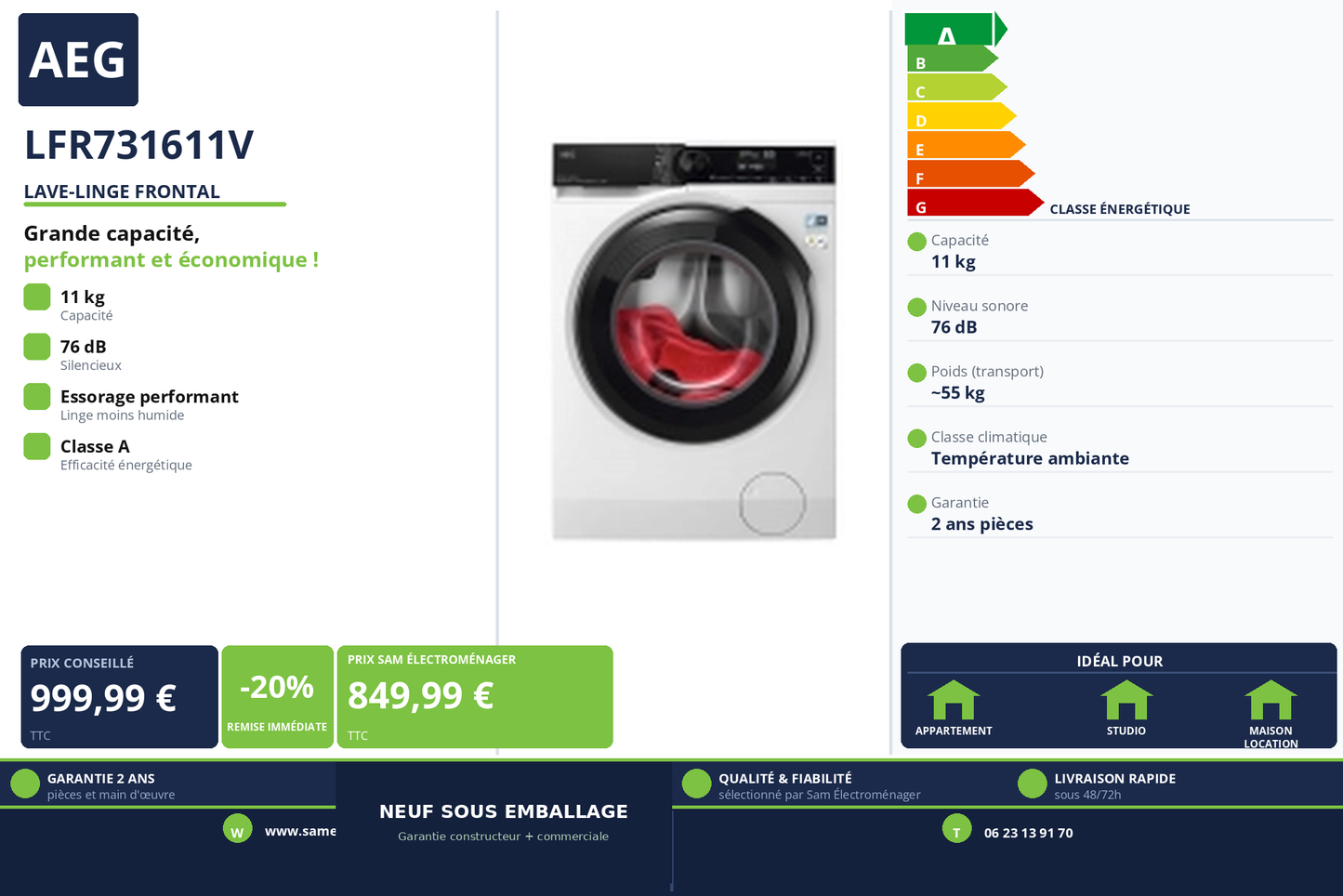 Vignette Lave-Linge Frontal Aeg LFR731611V