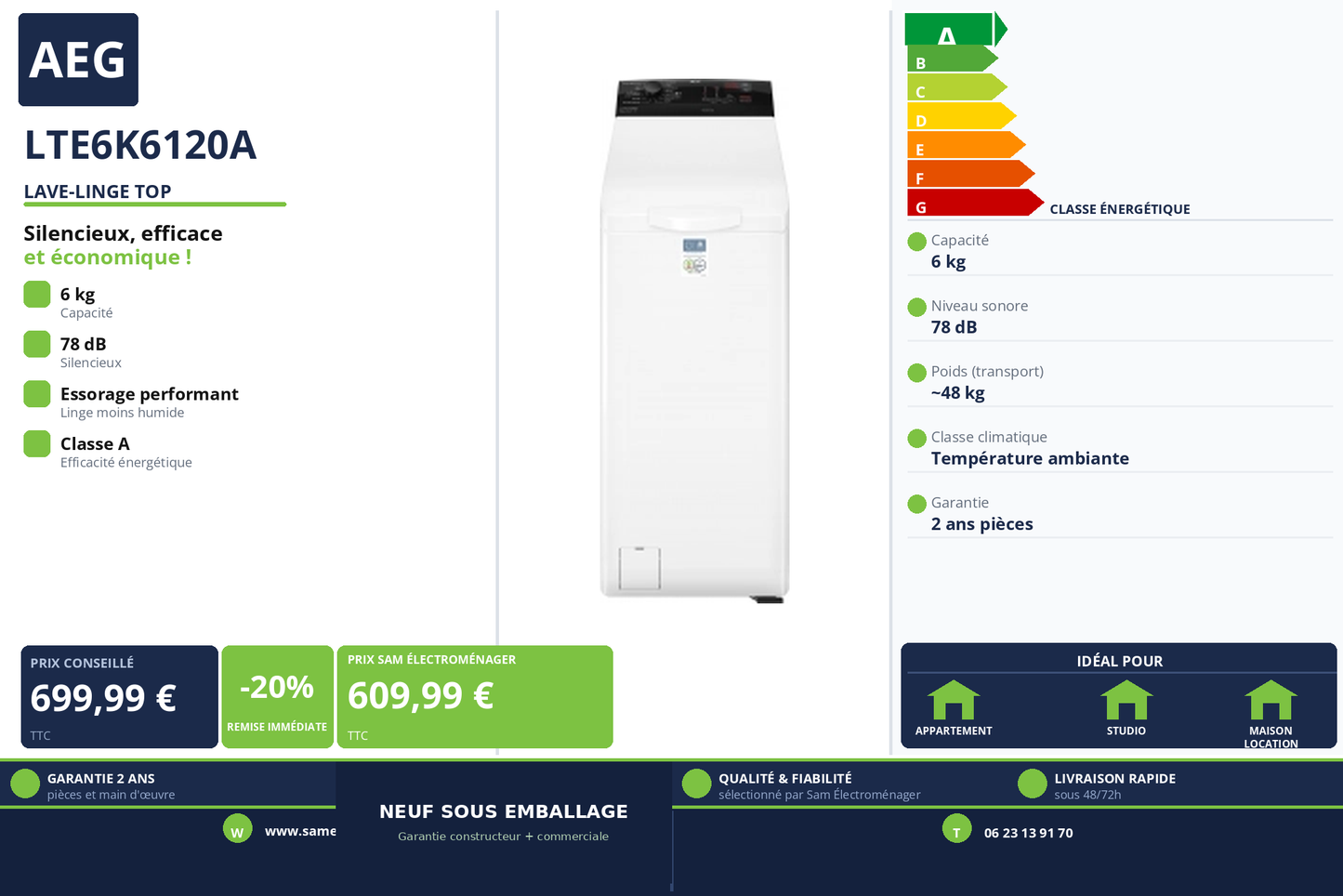 Vignette Lave-Linge Top Aeg LTE6K6120A