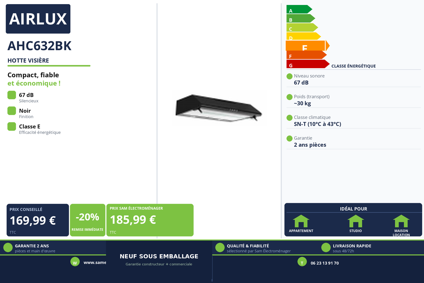 Vignette Hotte Visière Airlux AHC632BK