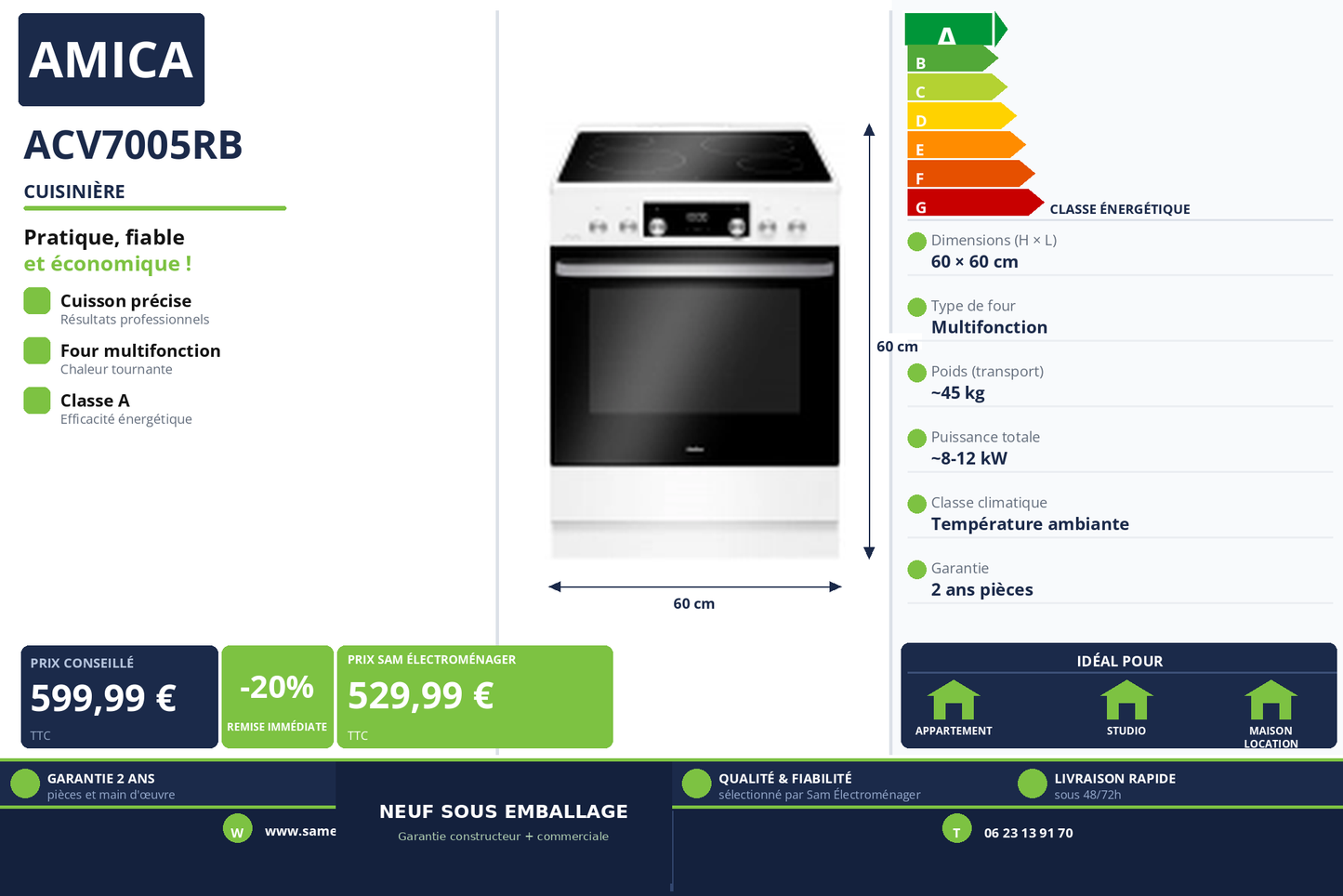 Vignette Cuisinière Amica ACV7005RB