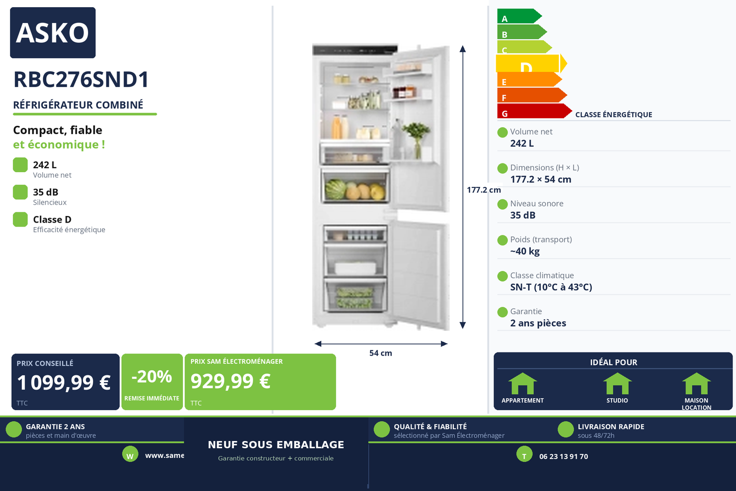Vignette Réfrigérateur Combiné Asko RBC276SND1