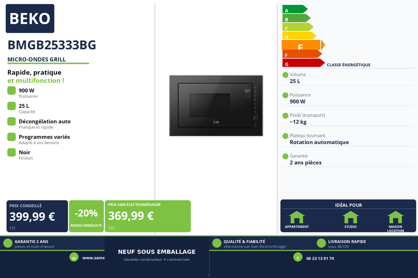 Vignette Micro-Ondes Grill Beko BMGB25333BG