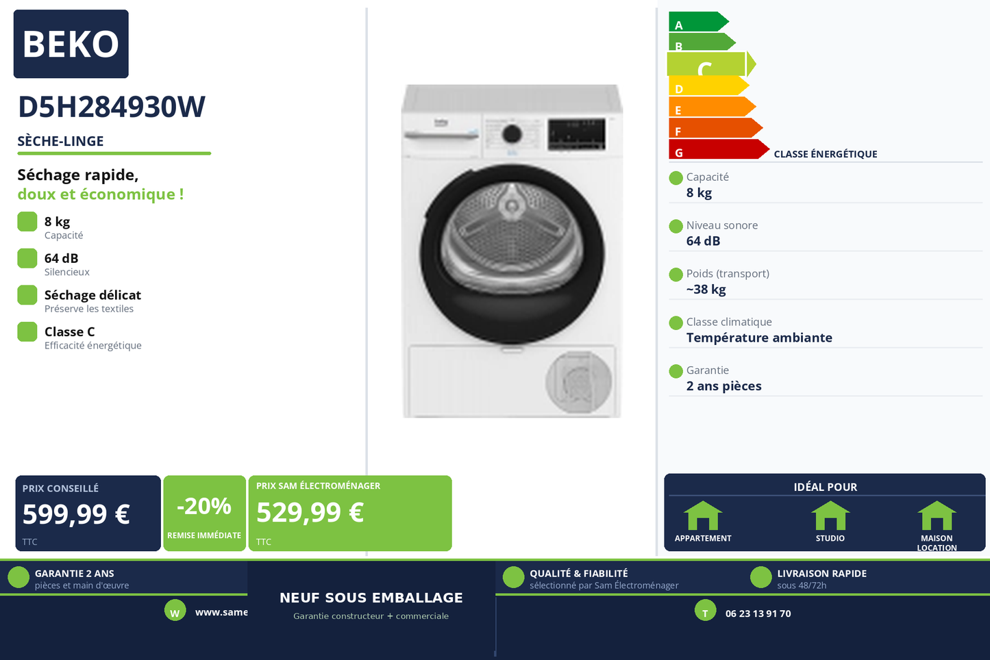 Vignette Sèche-Linge Beko D5H284930W