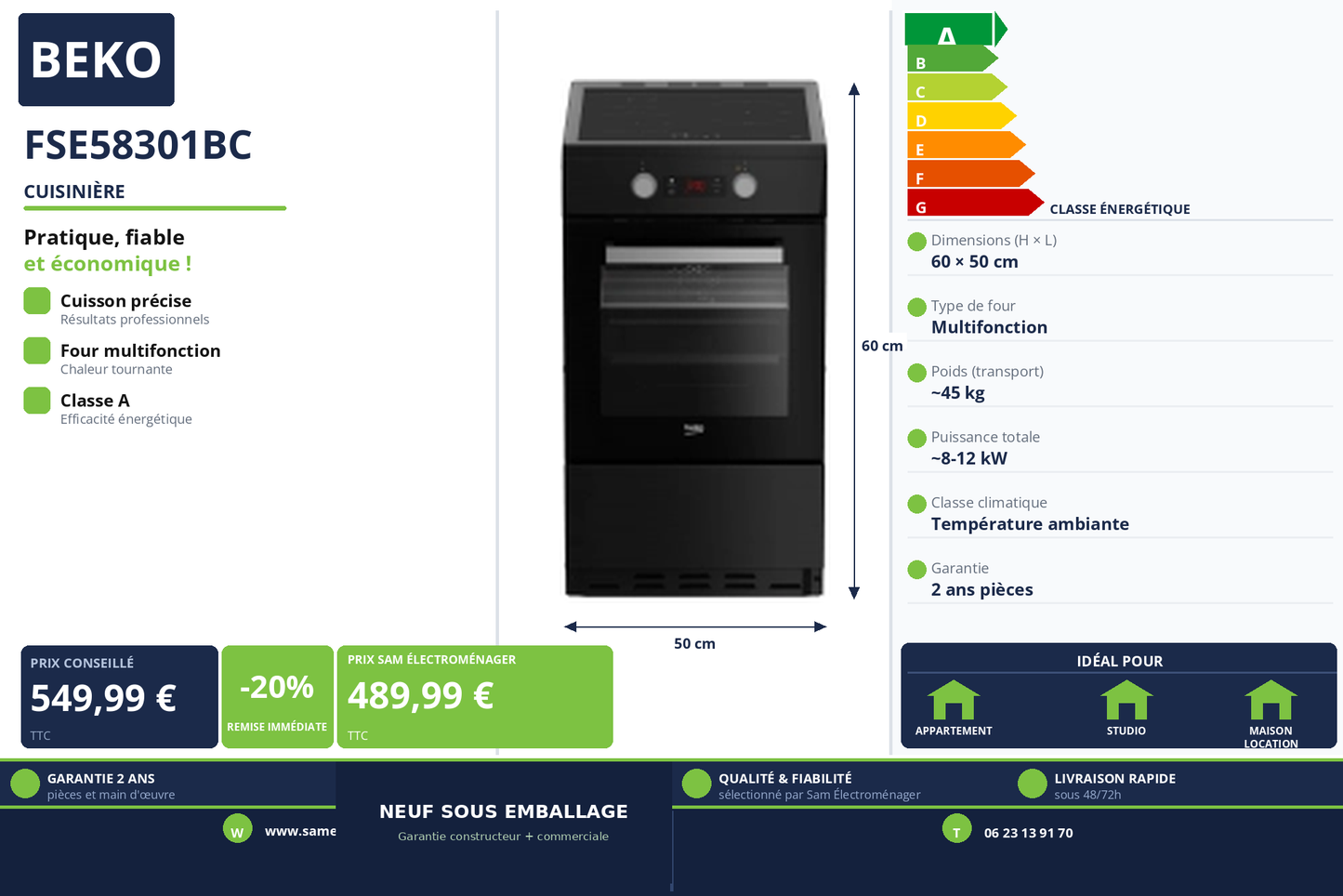Vignette Cuisinière Beko FSE58301BC