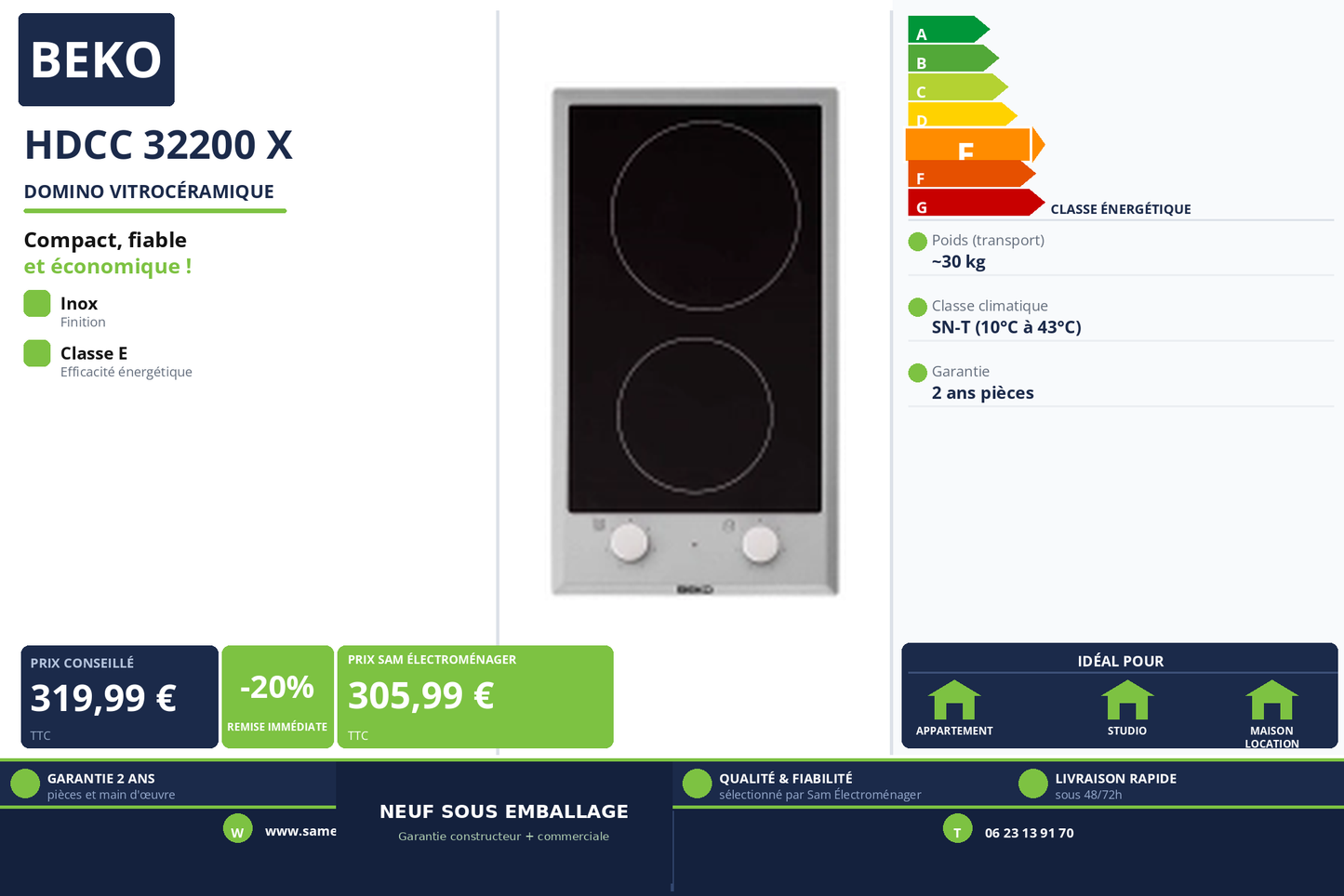 Vignette Domino Vitrocéramique Beko HDCC 32200 X