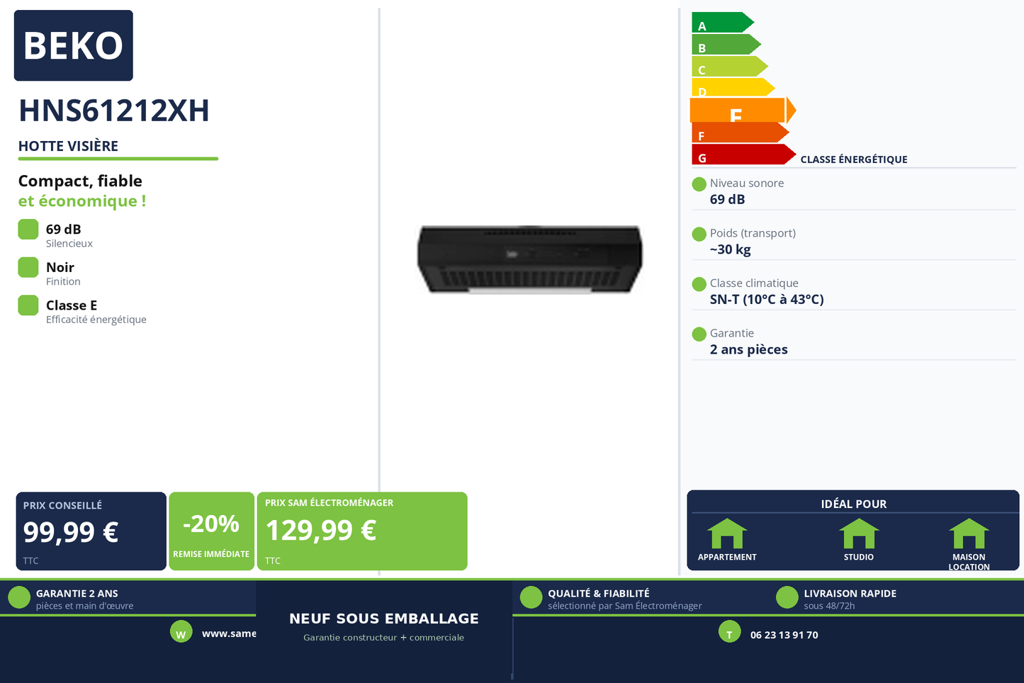 Vignette Hotte Visière Beko HNS61212XH