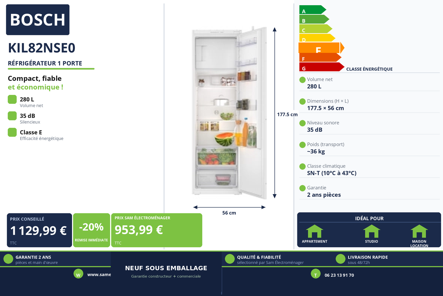 Vignette Réfrigérateur 1 Porte Bosch KIL82NSE0