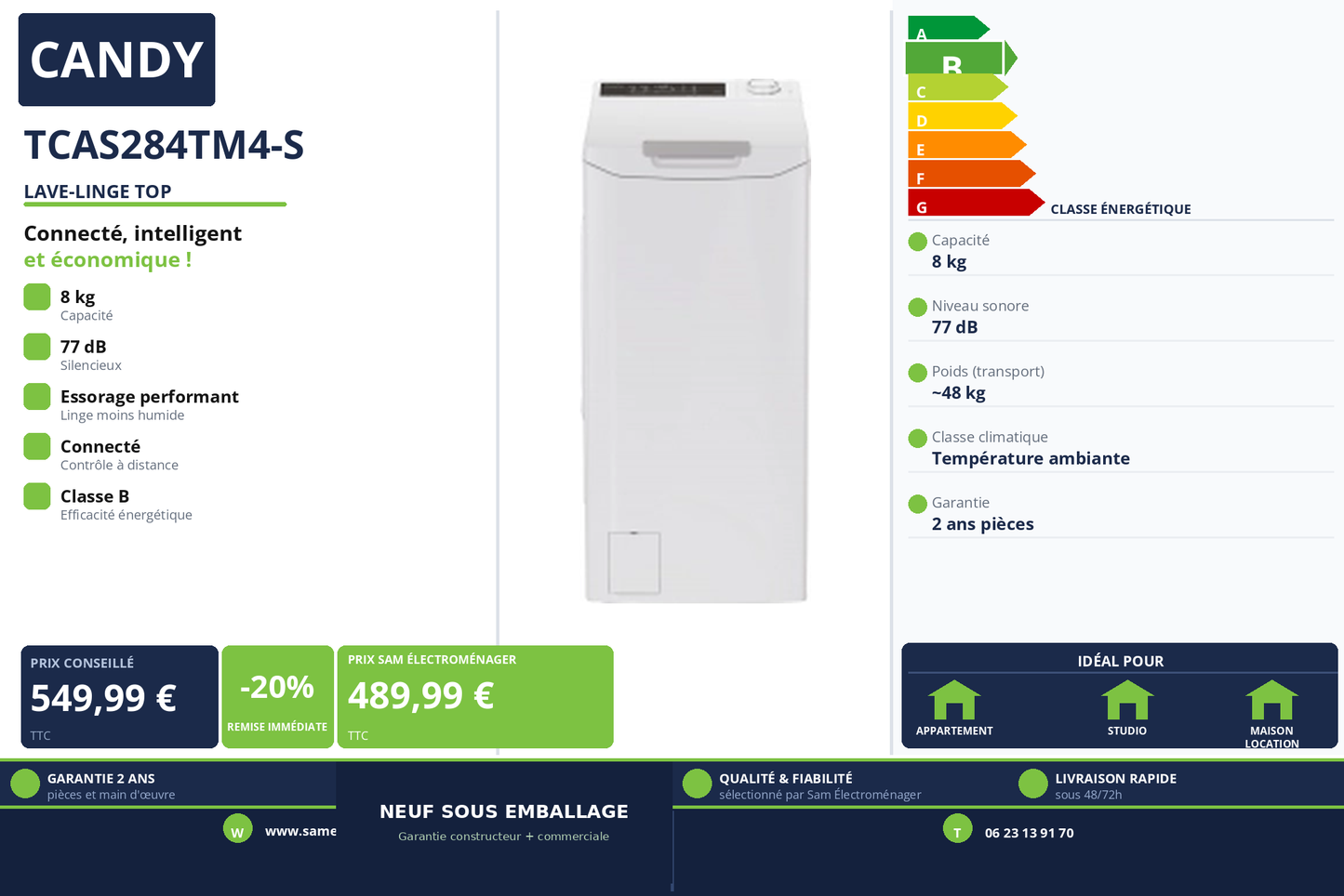 Vignette Lave-Linge Top Candy TCAS284TM4-S