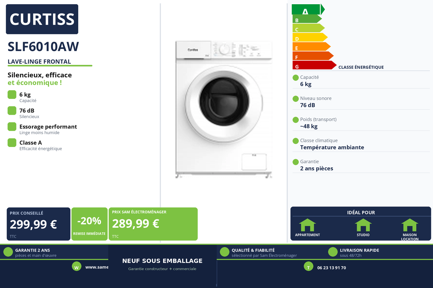 Vignette Lave-Linge Frontal Curtiss SLF6010AW