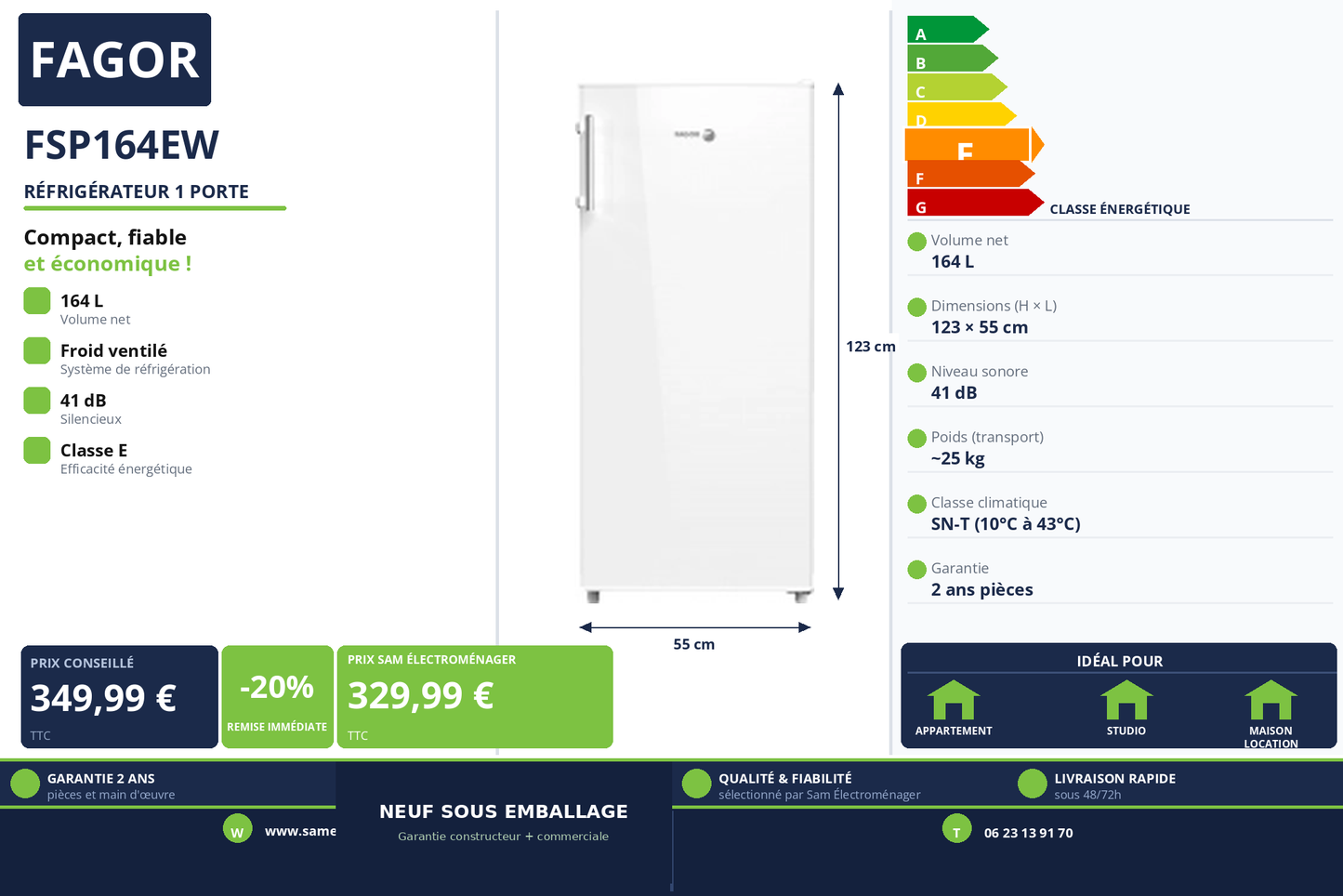 Vignette Réfrigérateur 1 Porte Fagor FSP164EW