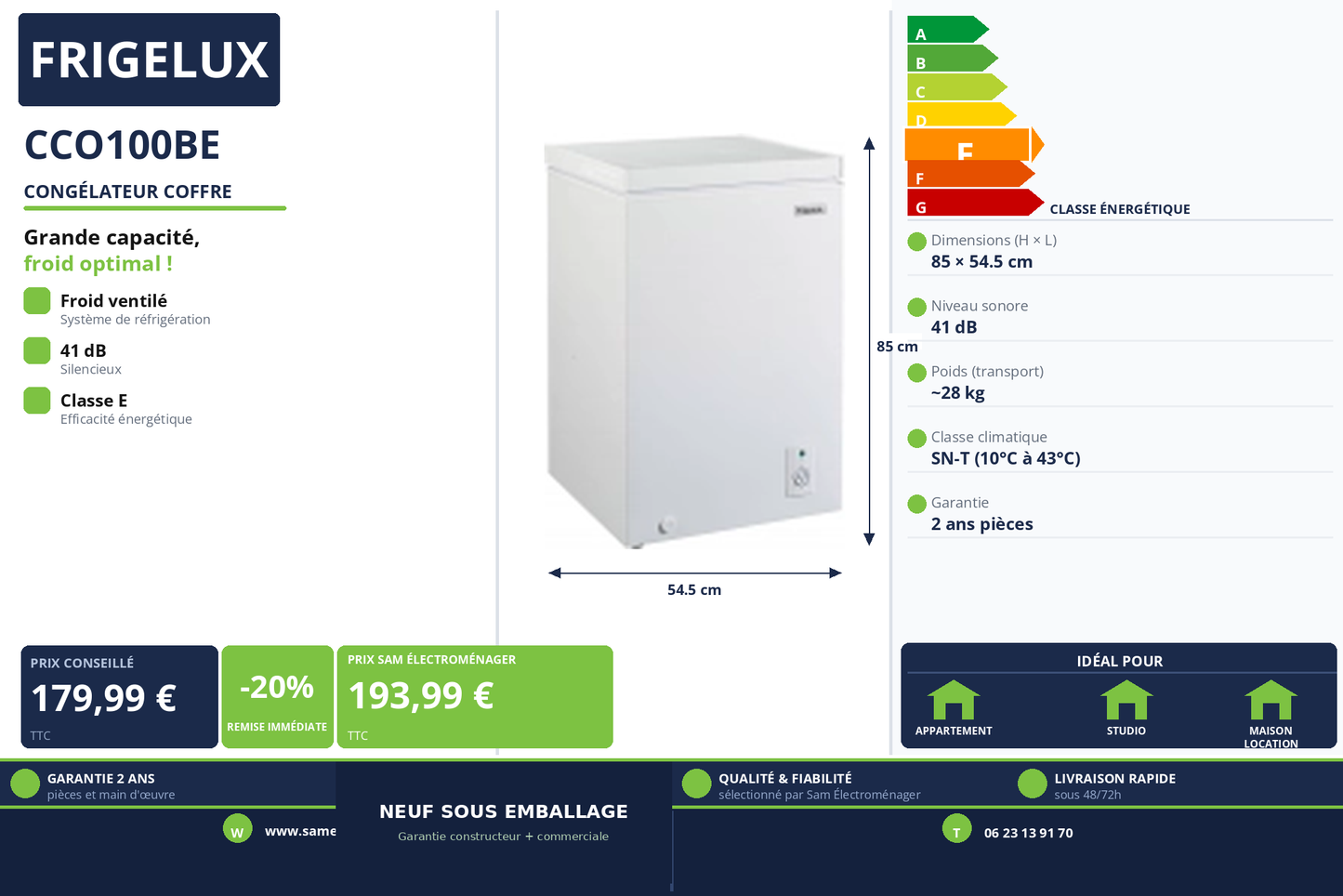 Vignette Congélateur Coffre Frigelux CCO100BE