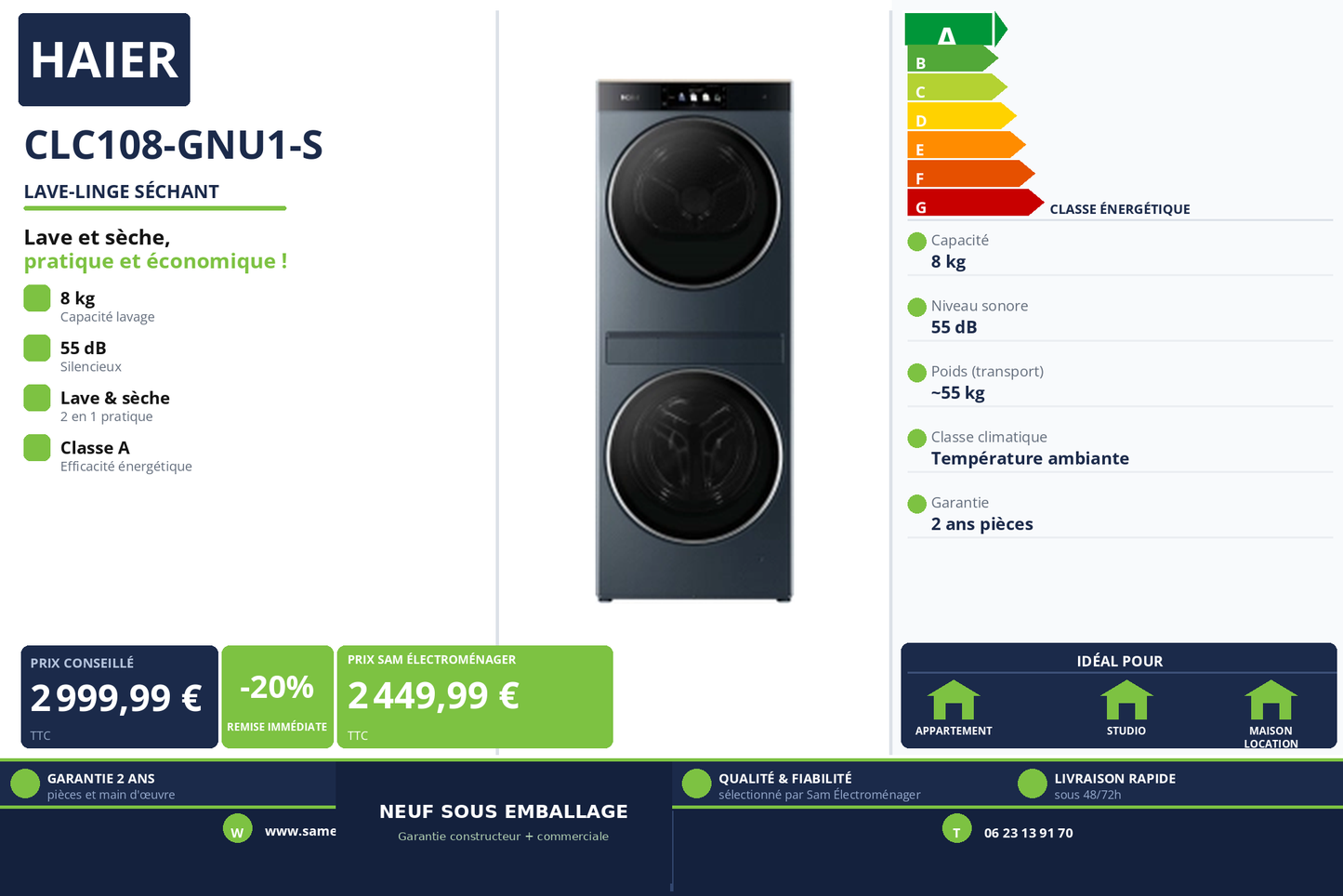 Vignette Lave-Linge Séchant Haier CLC108-GNU1-S