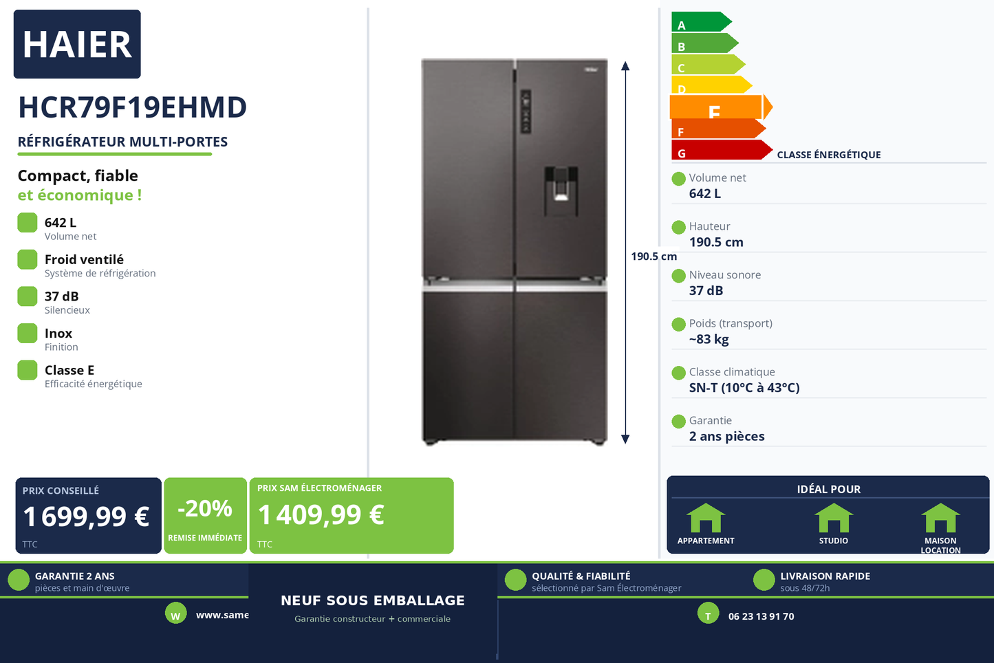 Vignette Réfrigérateur Multi-Portes Haier HCR79F19EHMD