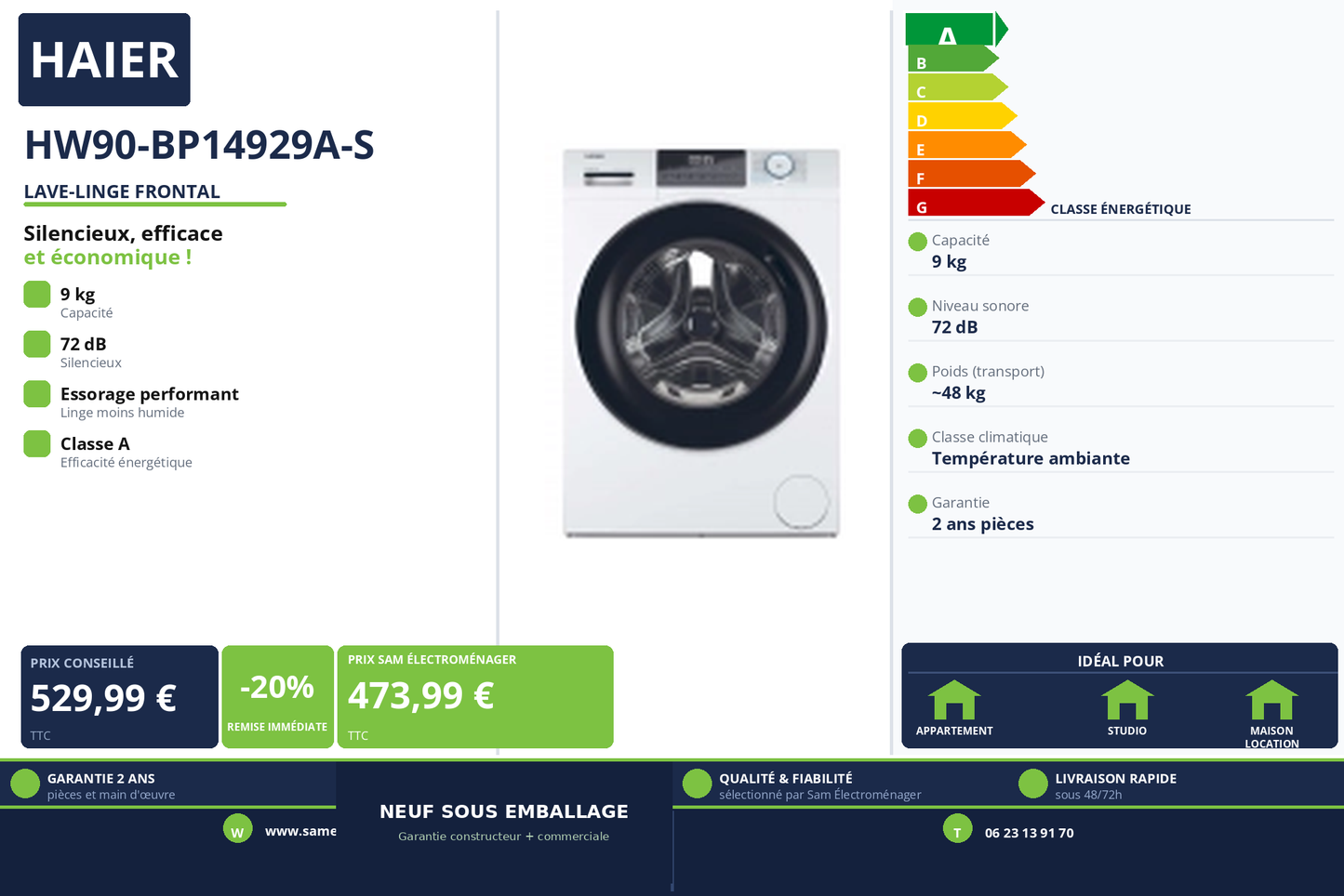 Vignette Lave-Linge Frontal Haier HW90-BP14929A-S