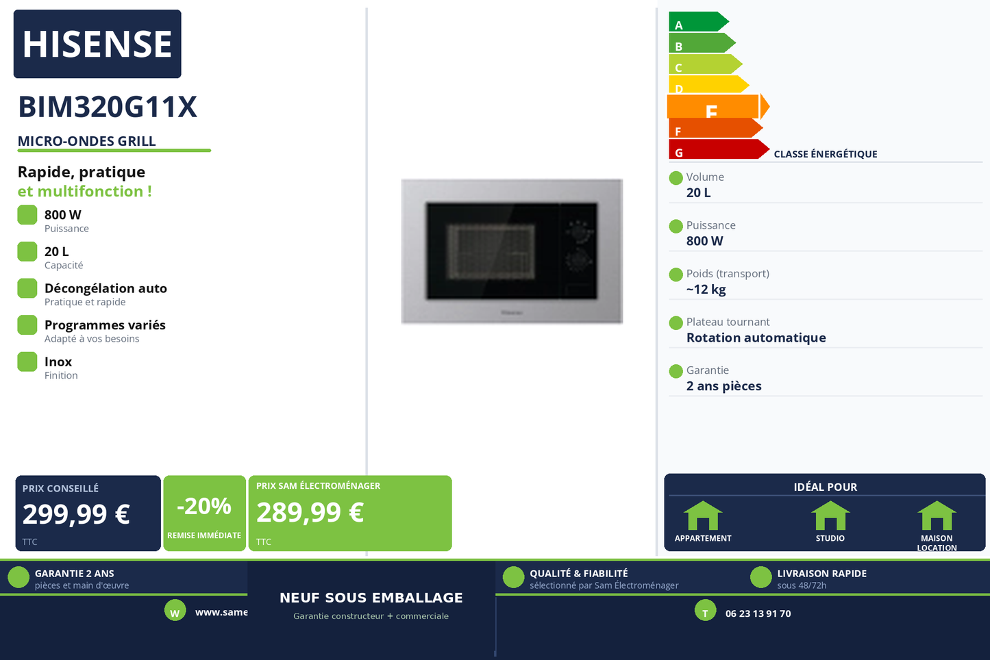 Vignette Micro-Ondes Grill Hisense BIM320G11X