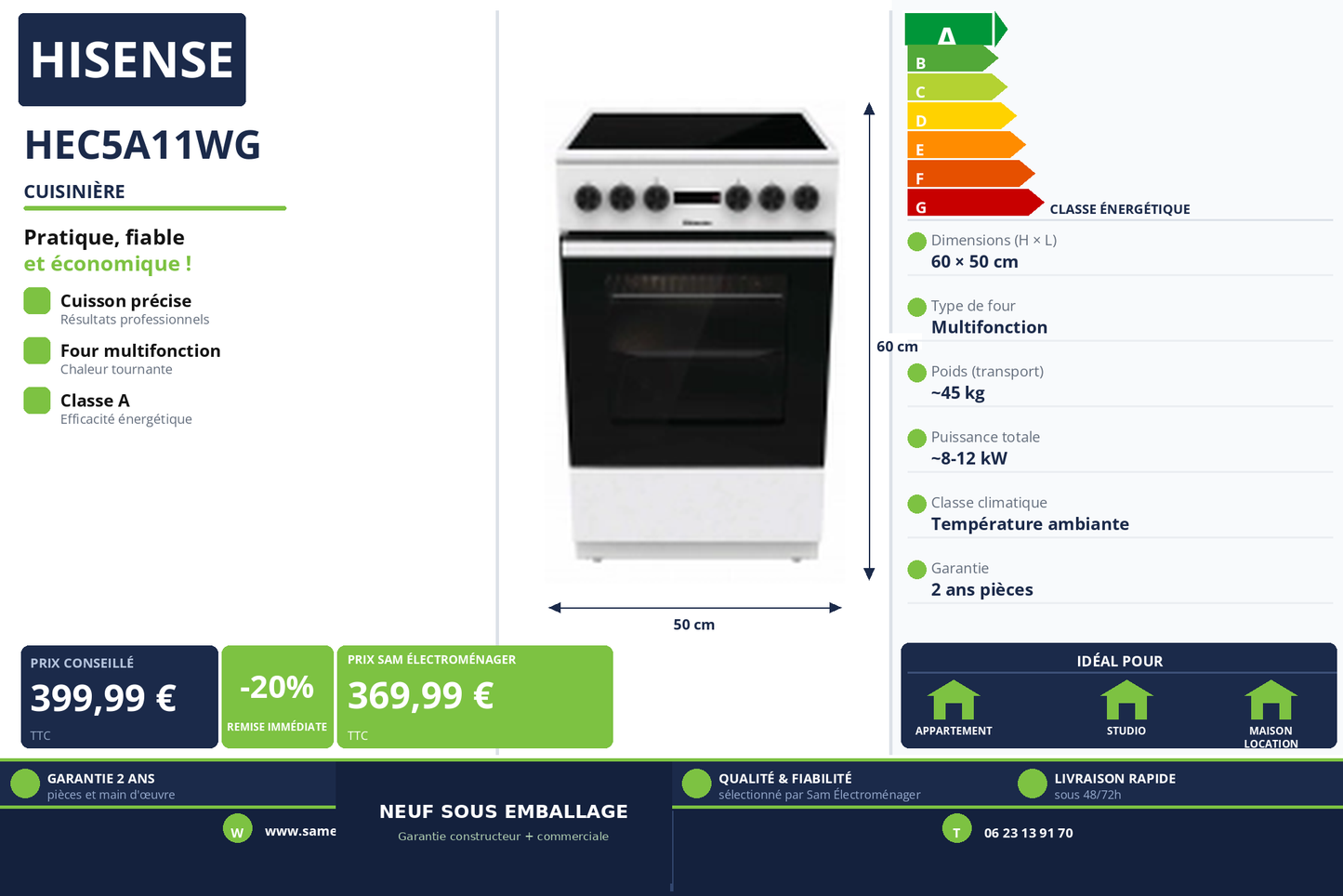 Vignette Cuisinière Hisense HEC5A11WG