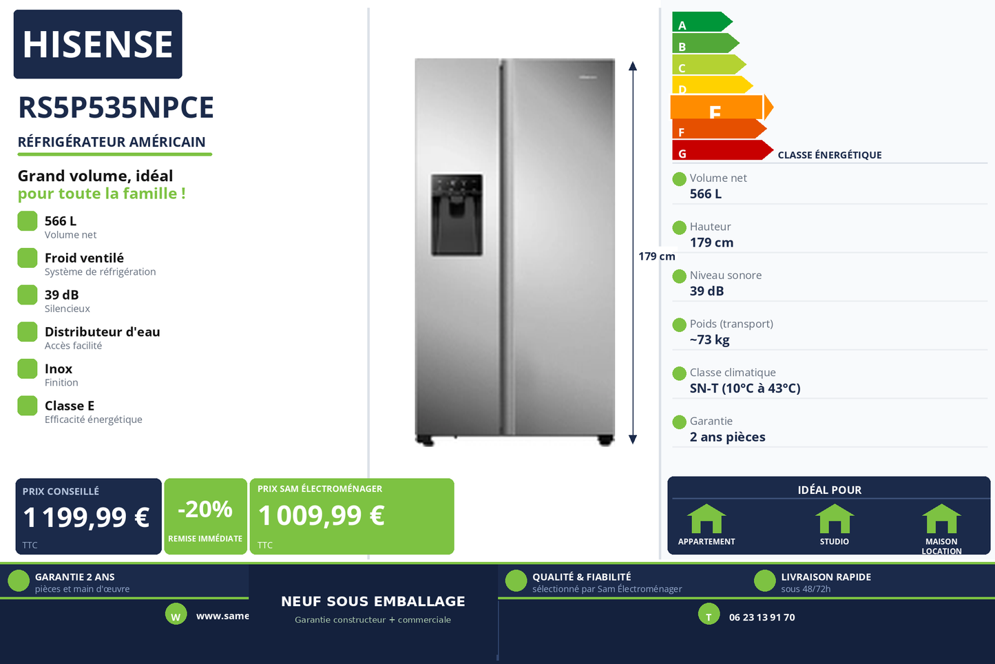 Vignette Réfrigérateur Américain Hisense RS5P535NPCE