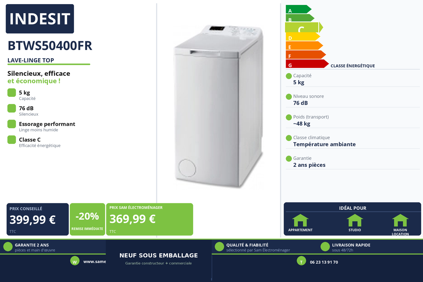 Vignette Lave-Linge Top Indesit BTWS50400FR