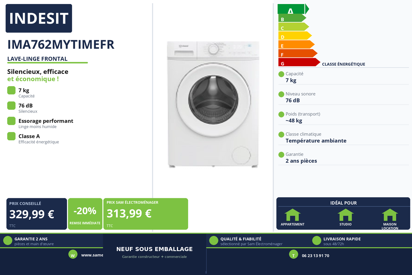 Vignette Lave-Linge Frontal Indesit IMA762MYTIMEFR
