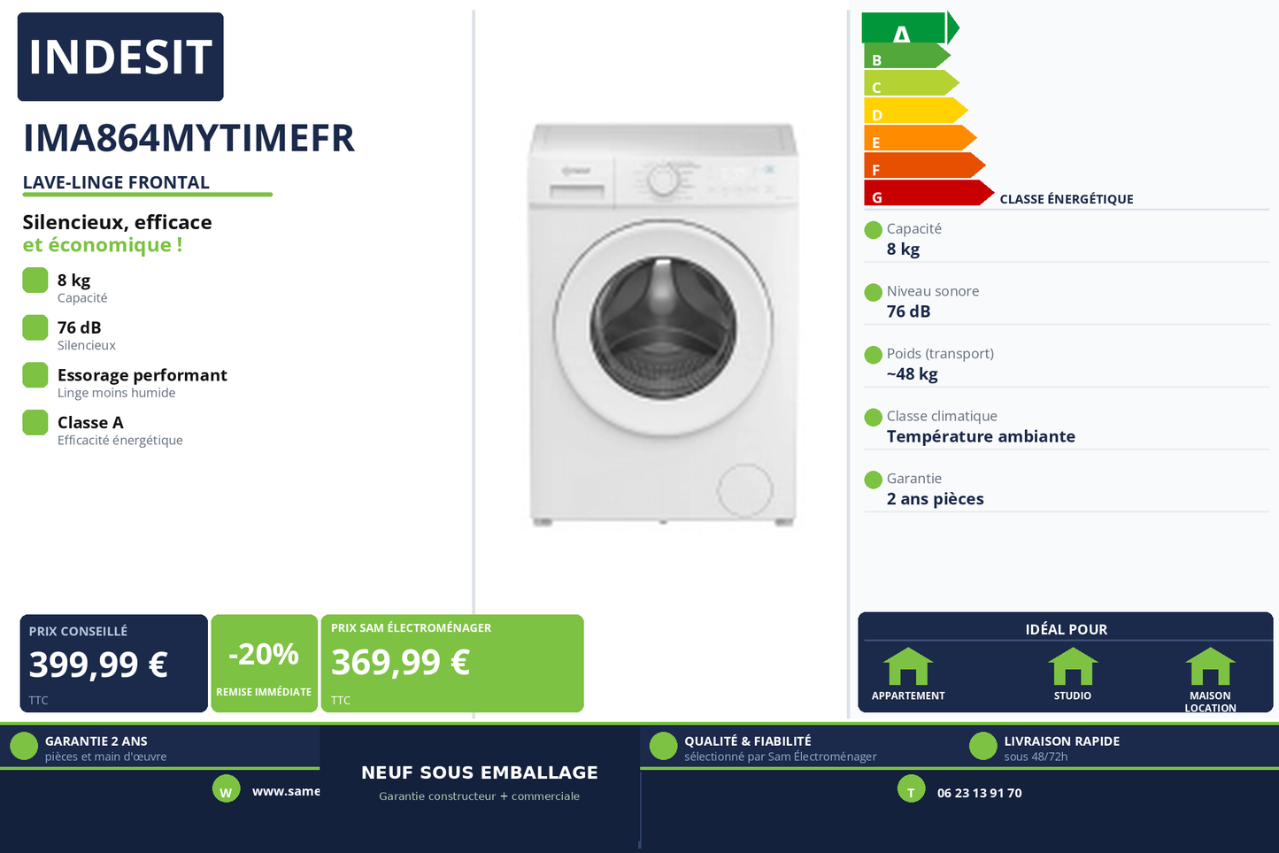 Vignette Lave-Linge Frontal Indesit IMA864MYTIMEFR