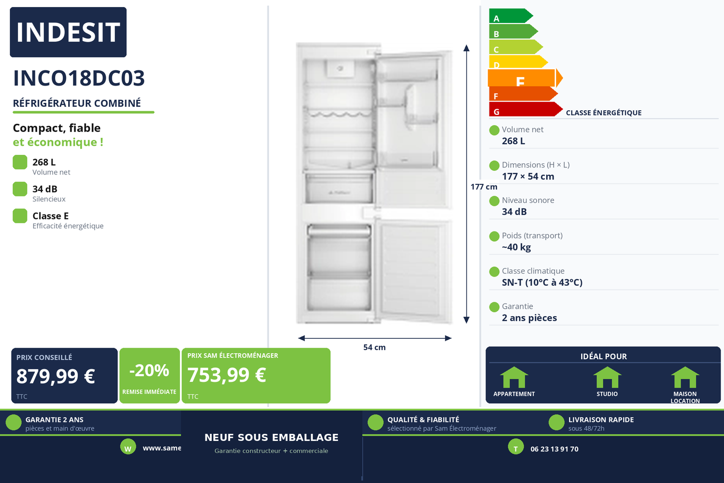 Vignette Réfrigérateur Combiné Indesit INCO18DC03