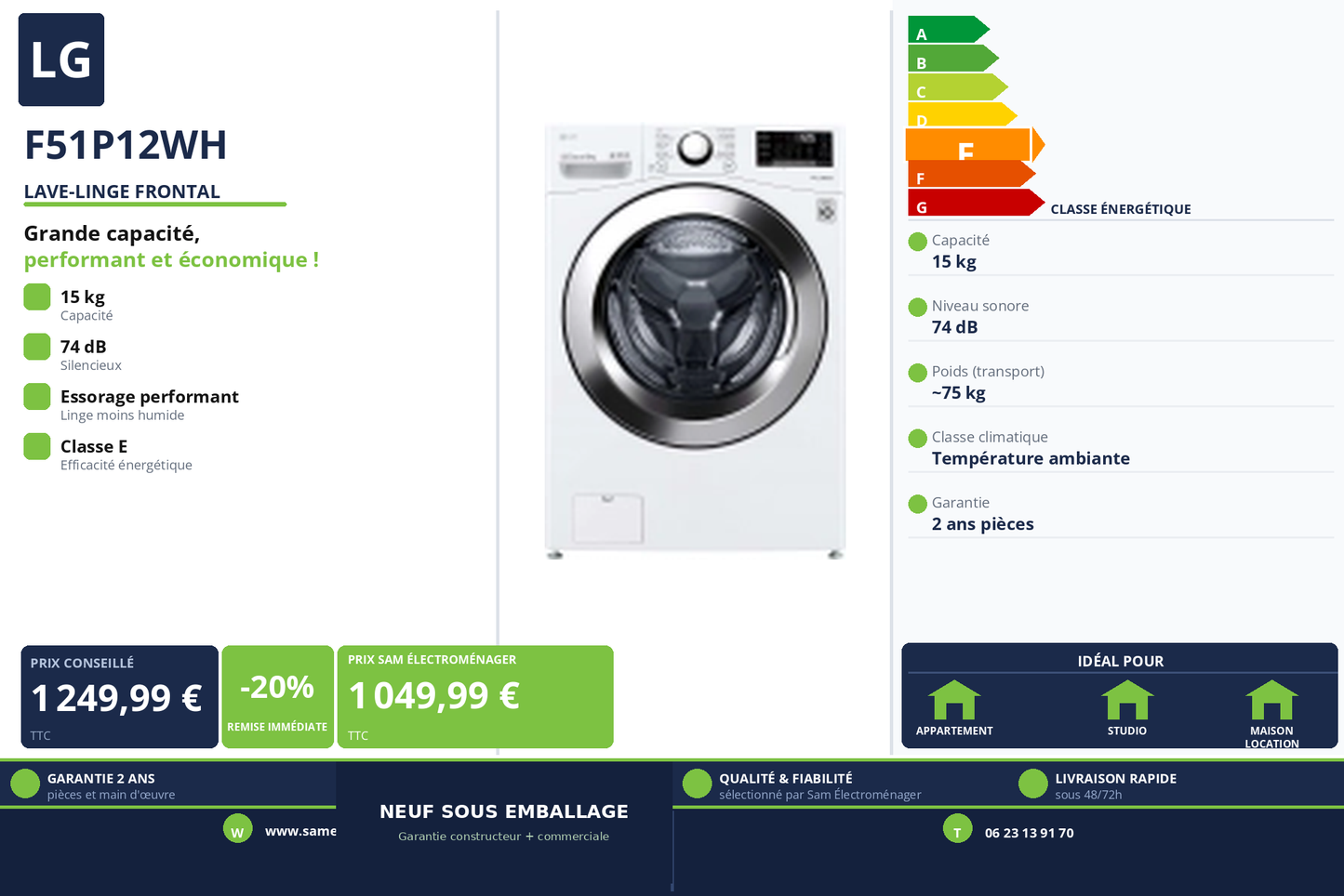 Vignette Lave-Linge Frontal Lg F51P12WH