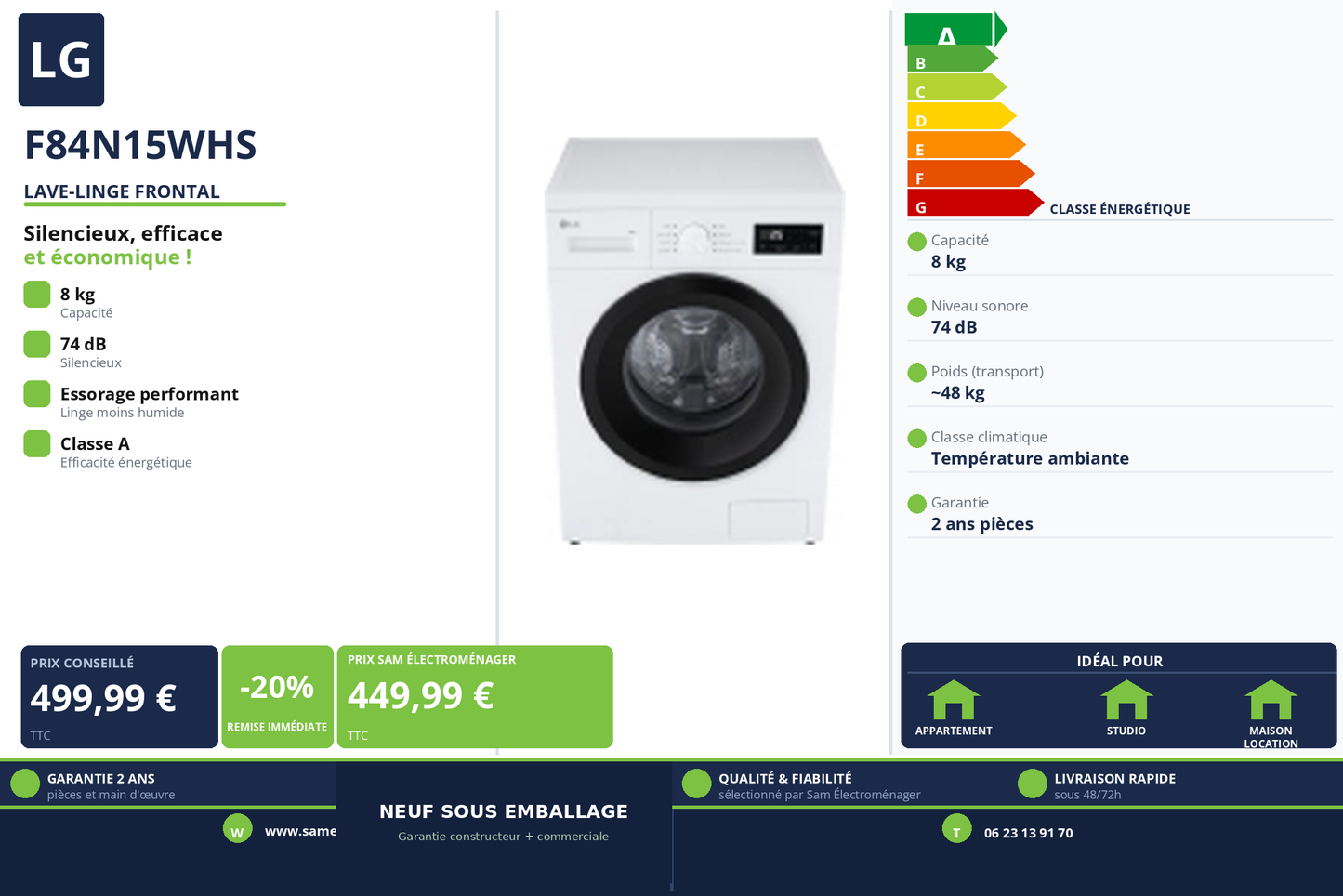 Vignette Lave-Linge Frontal Lg F84N15WHS
