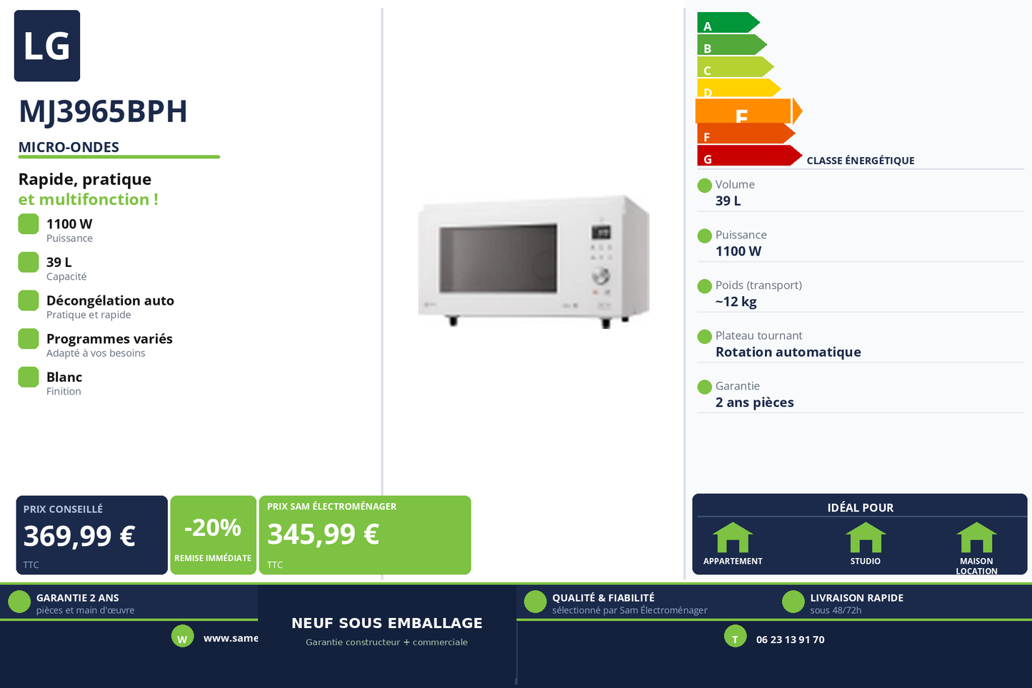 Vignette Micro-Ondes Lg MJ3965BPH