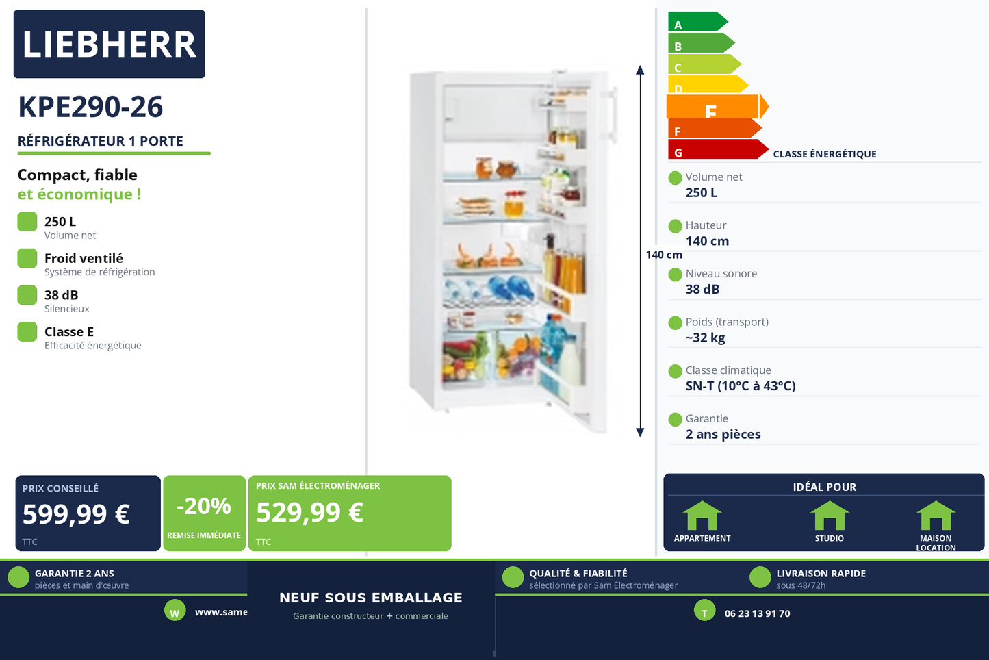 Vignette Réfrigérateur 1 Porte Liebherr KPE290-26