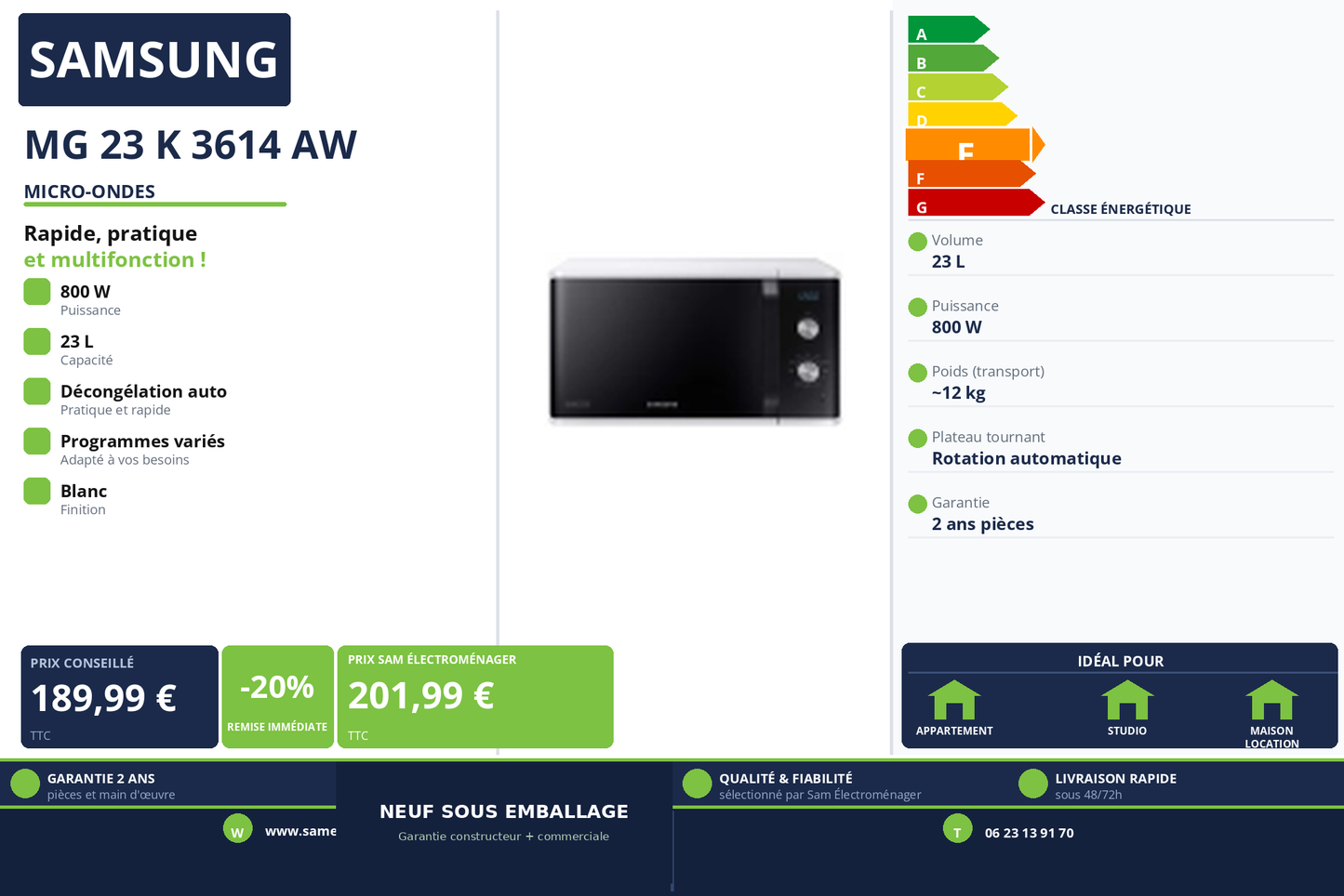 Vignette Micro-Ondes Samsung MG 23 K 3614 AW