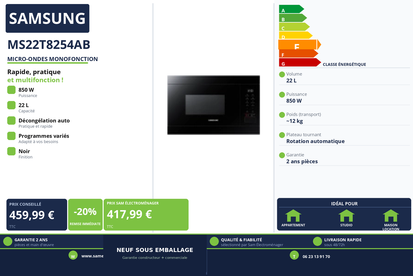 Vignette Micro-Ondes Monofonction Samsung MS22T8254AB