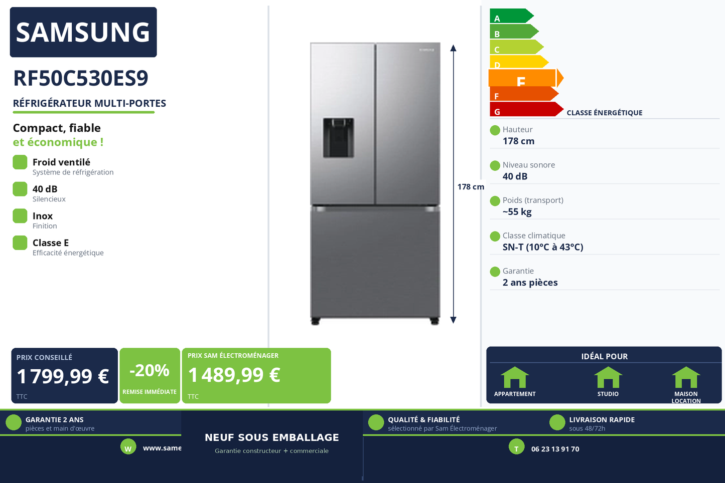 Vignette Réfrigérateur Multi-Portes Samsung RF50C530ES9
