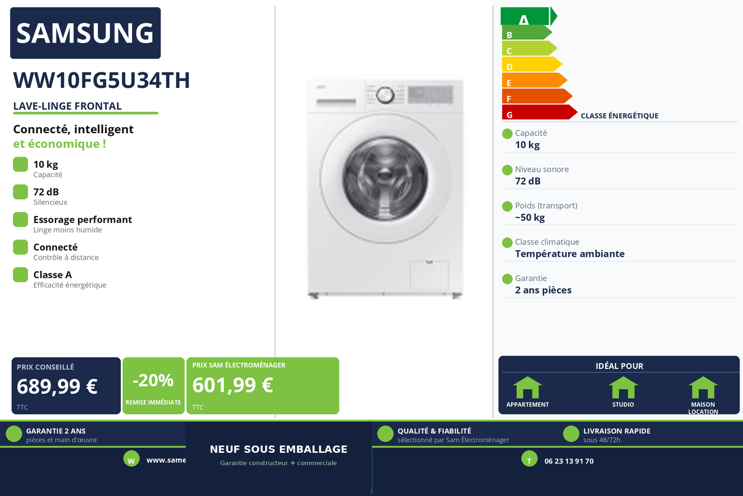 Vignette Lave-Linge Frontal Samsung WW10FG5U34TH