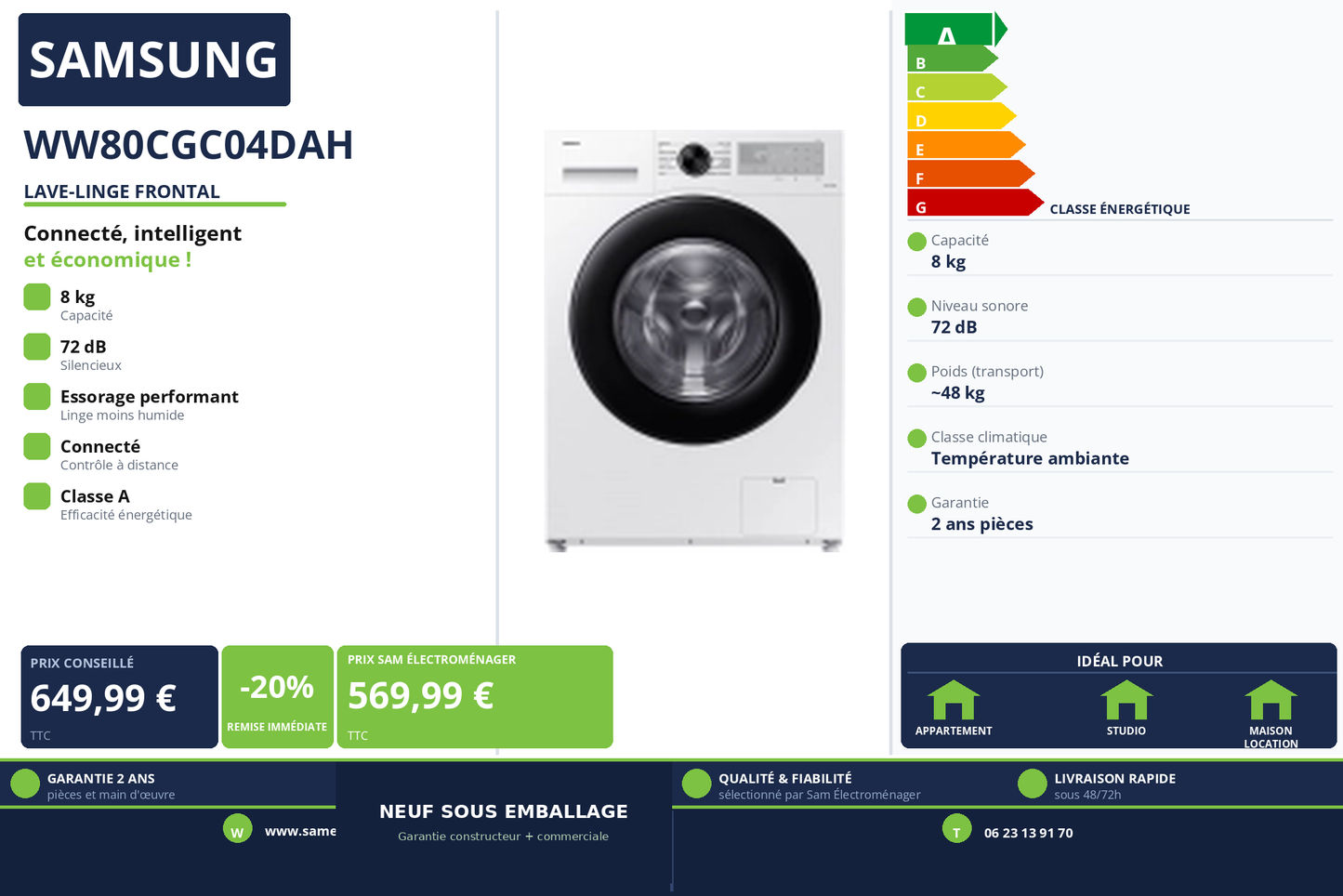 Vignette Lave-Linge Frontal Samsung WW80CGC04DAH