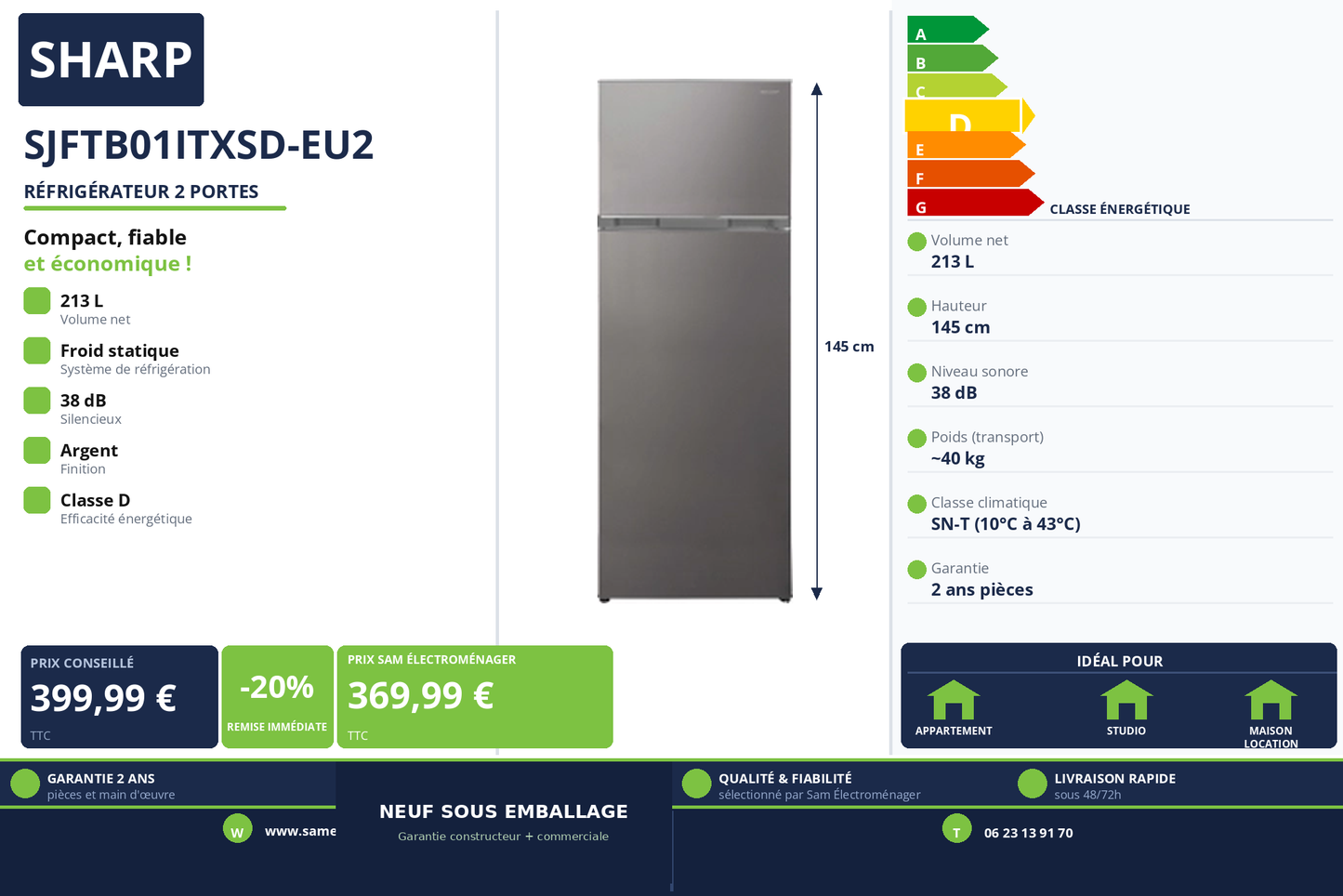 Vignette Réfrigérateur 2 Portes Sharp SJFTB01ITXSD-EU2