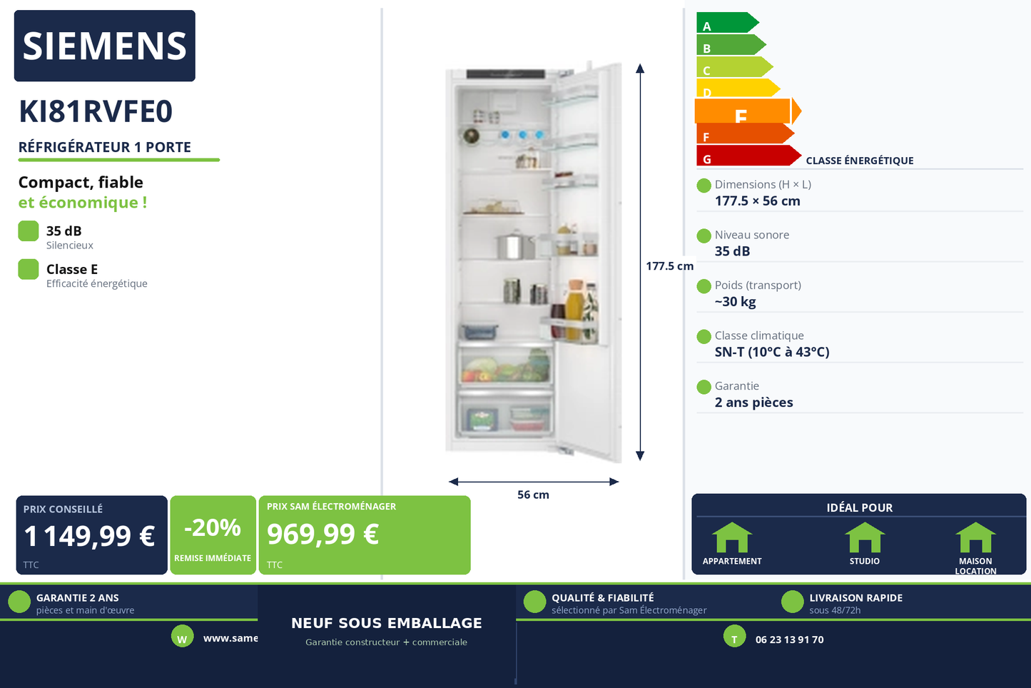 Vignette Réfrigérateur 1 Porte Siemens KI81RVFE0