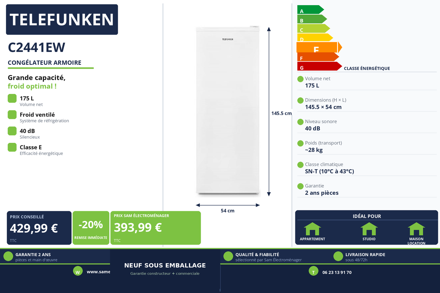 Vignette Congélateur Armoire Telefunken C2441EW