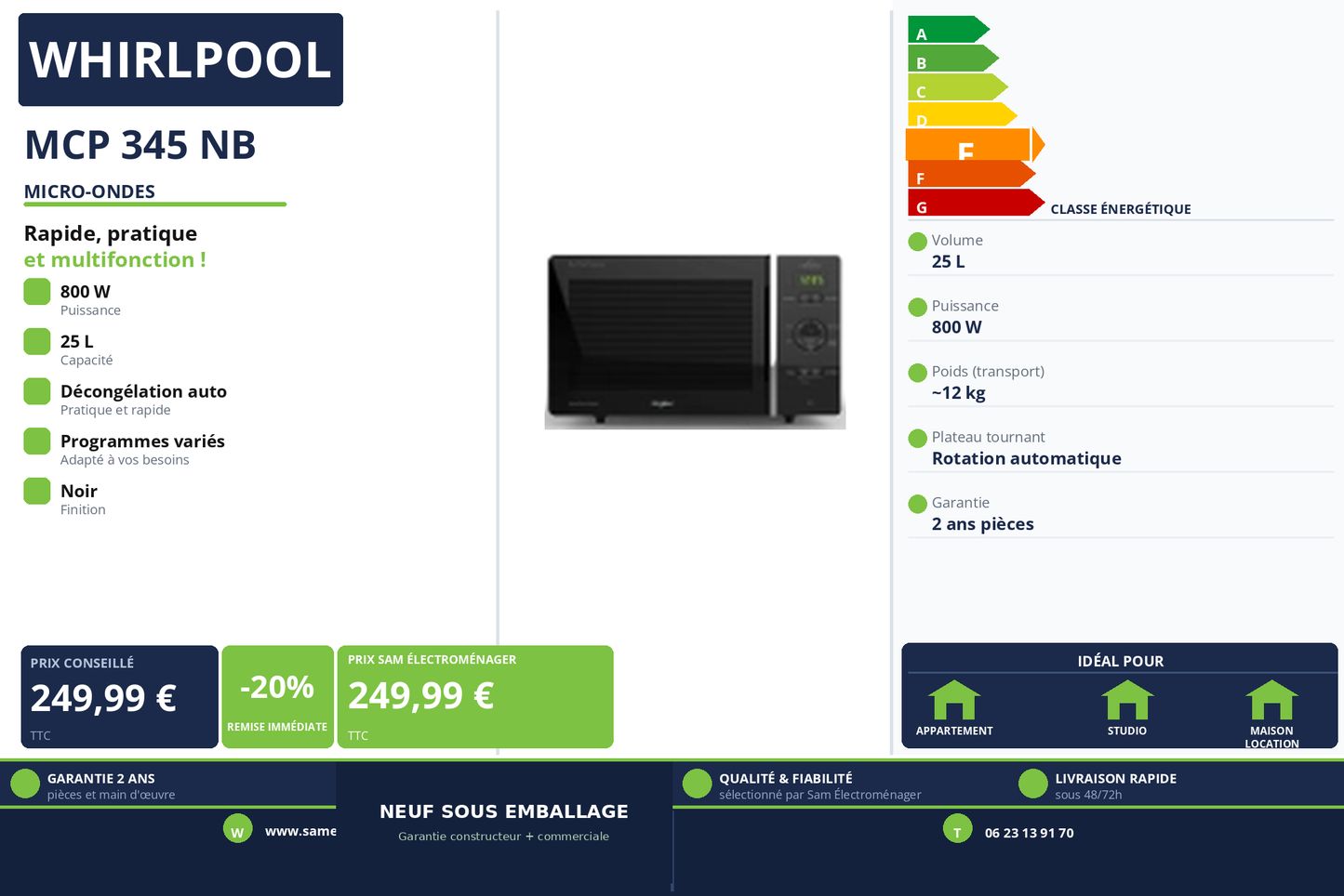 Vignette Micro-Ondes Whirlpool MCP 345 NB