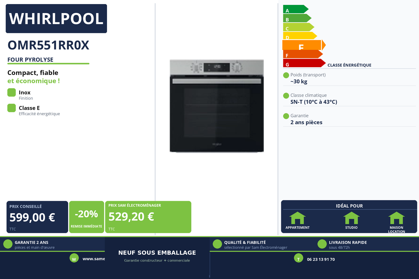 Vignette Four Pyrolyse Whirlpool OMR551RR0X