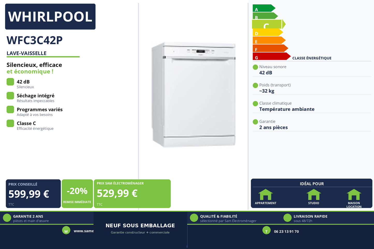 Vignette Lave-Vaisselle Whirlpool WFC3C42P