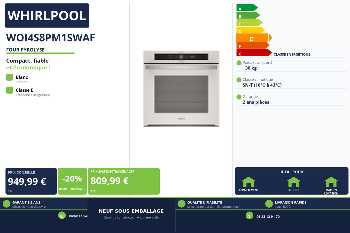 Vignette Four Pyrolyse Whirlpool WOI4S8PM1SWAF