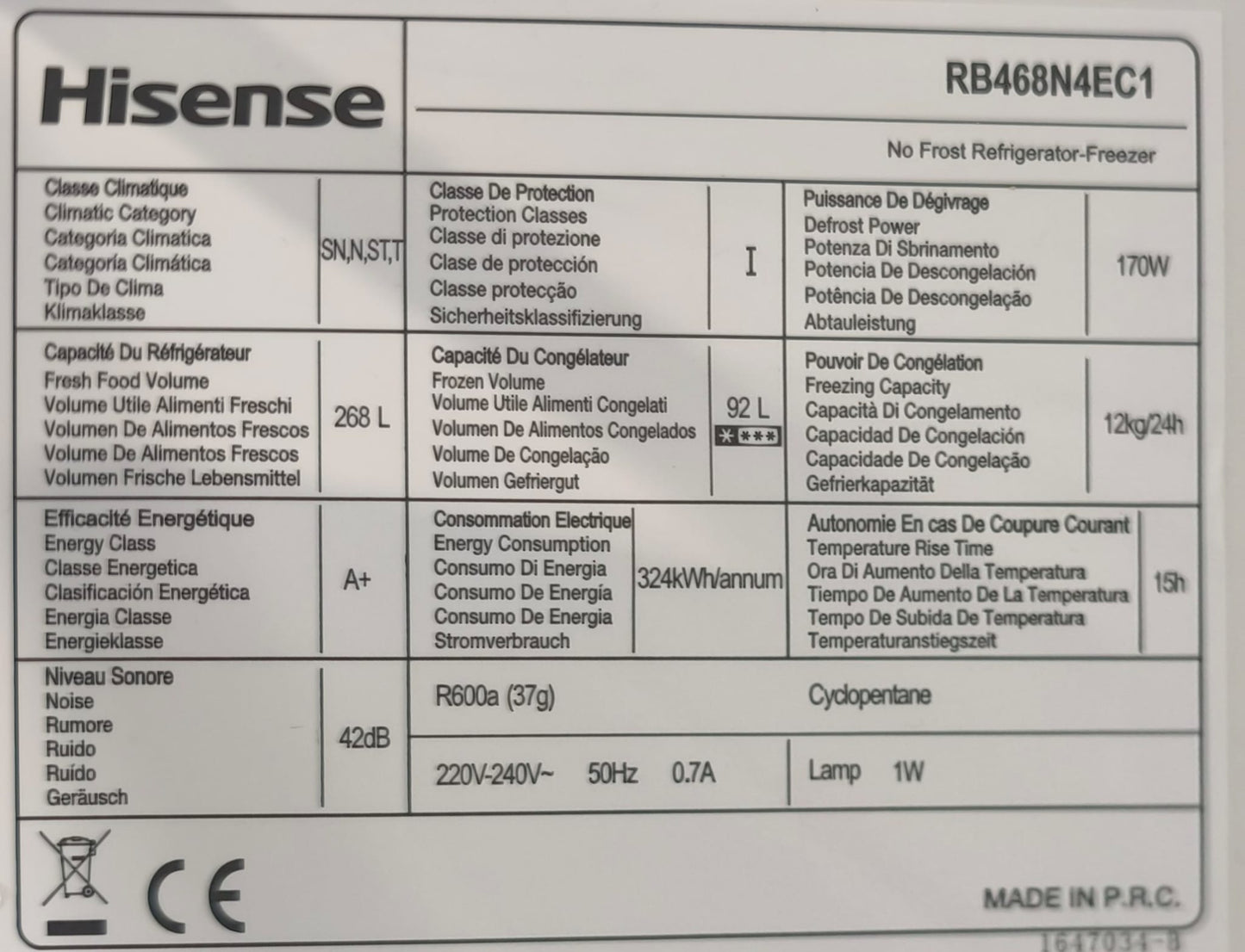 HISENSE RS48N4EC1 – Réfrigérateur combiné