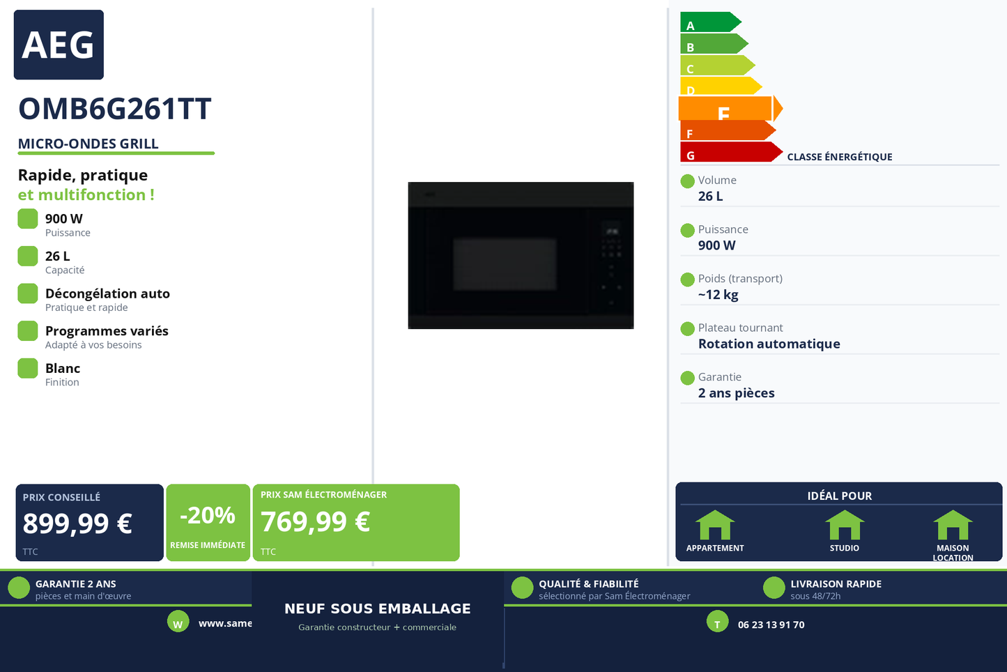 Vignette Micro-Ondes Grill Aeg OMB6G261TT