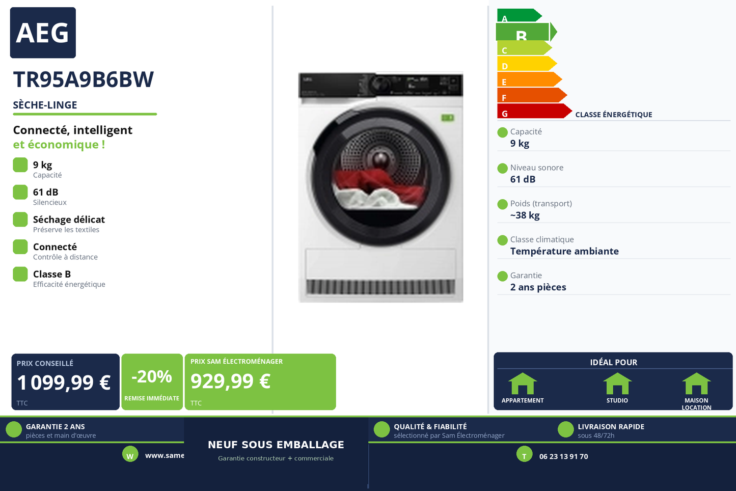 Vignette Sèche-Linge Aeg TR95A9B6BW