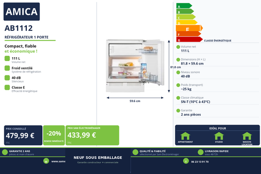 Vignette Réfrigérateur 1 Porte Amica AB1112