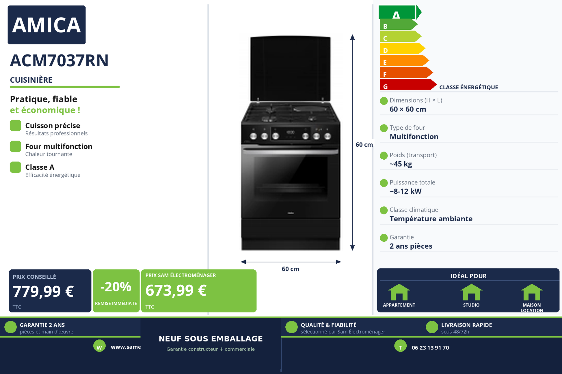 Vignette Cuisinière Amica ACM7037RN