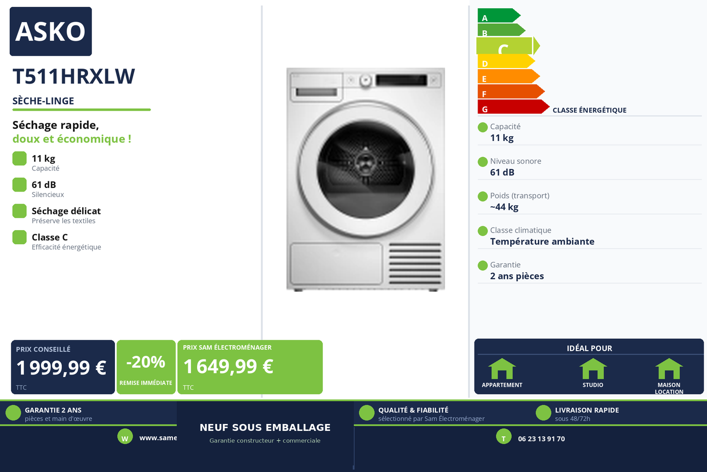 Vignette Sèche-Linge Asko T511HRXLW