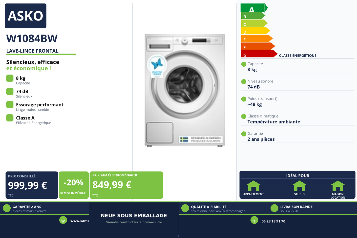 Vignette Lave-Linge Frontal Asko W1084BW