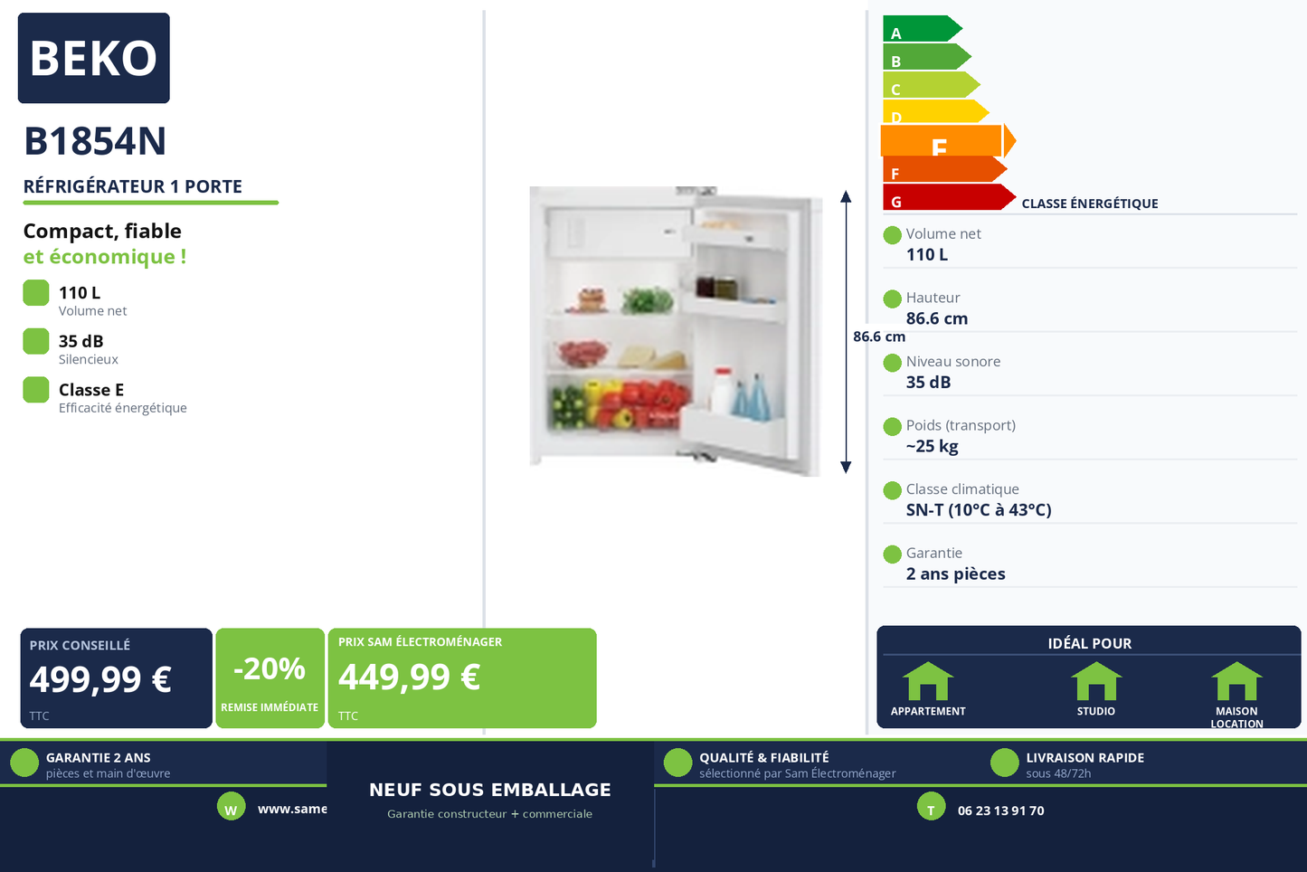 Vignette Réfrigérateur 1 Porte Beko B1854N