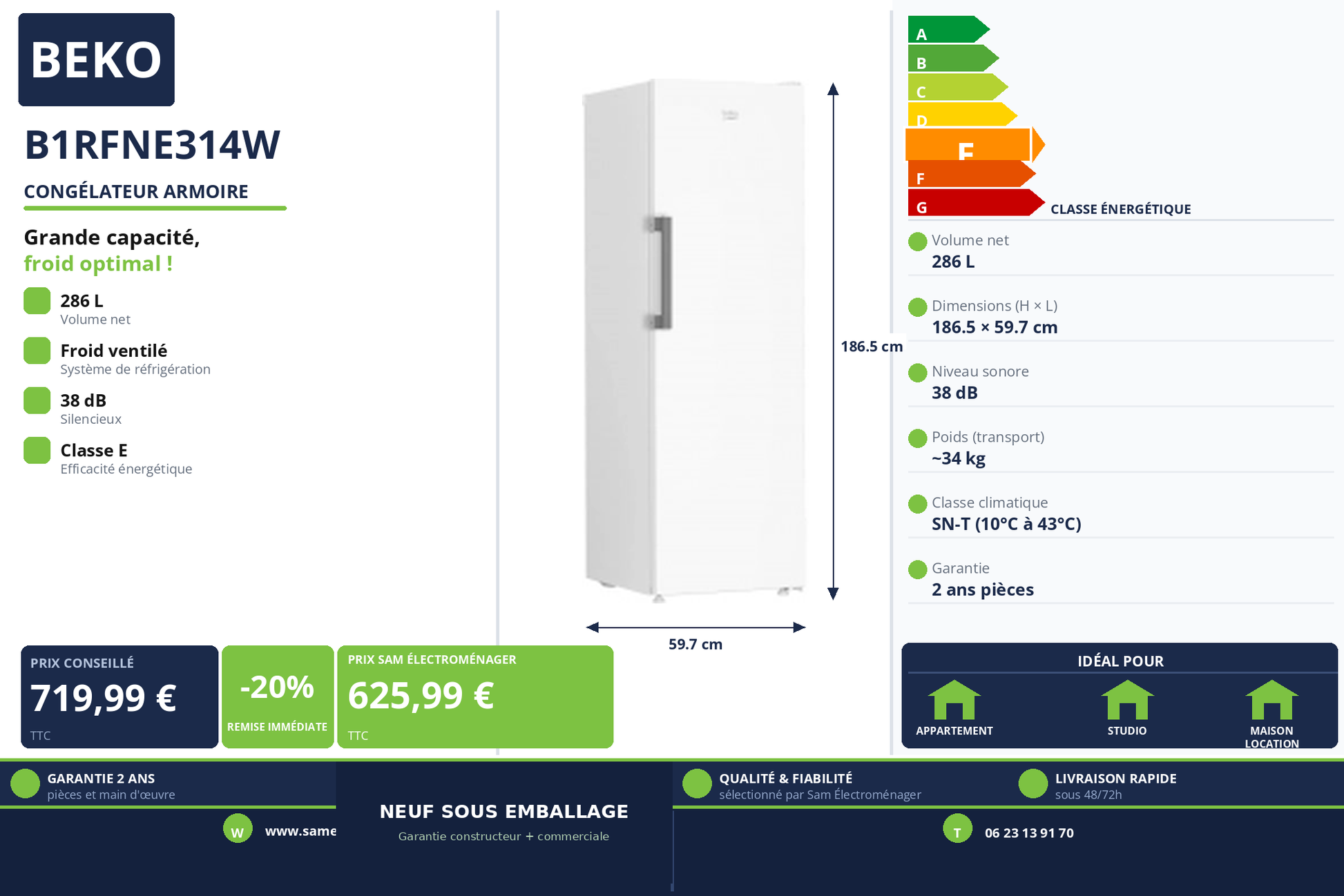 Vignette Congélateur Armoire Beko B1RFNE314W